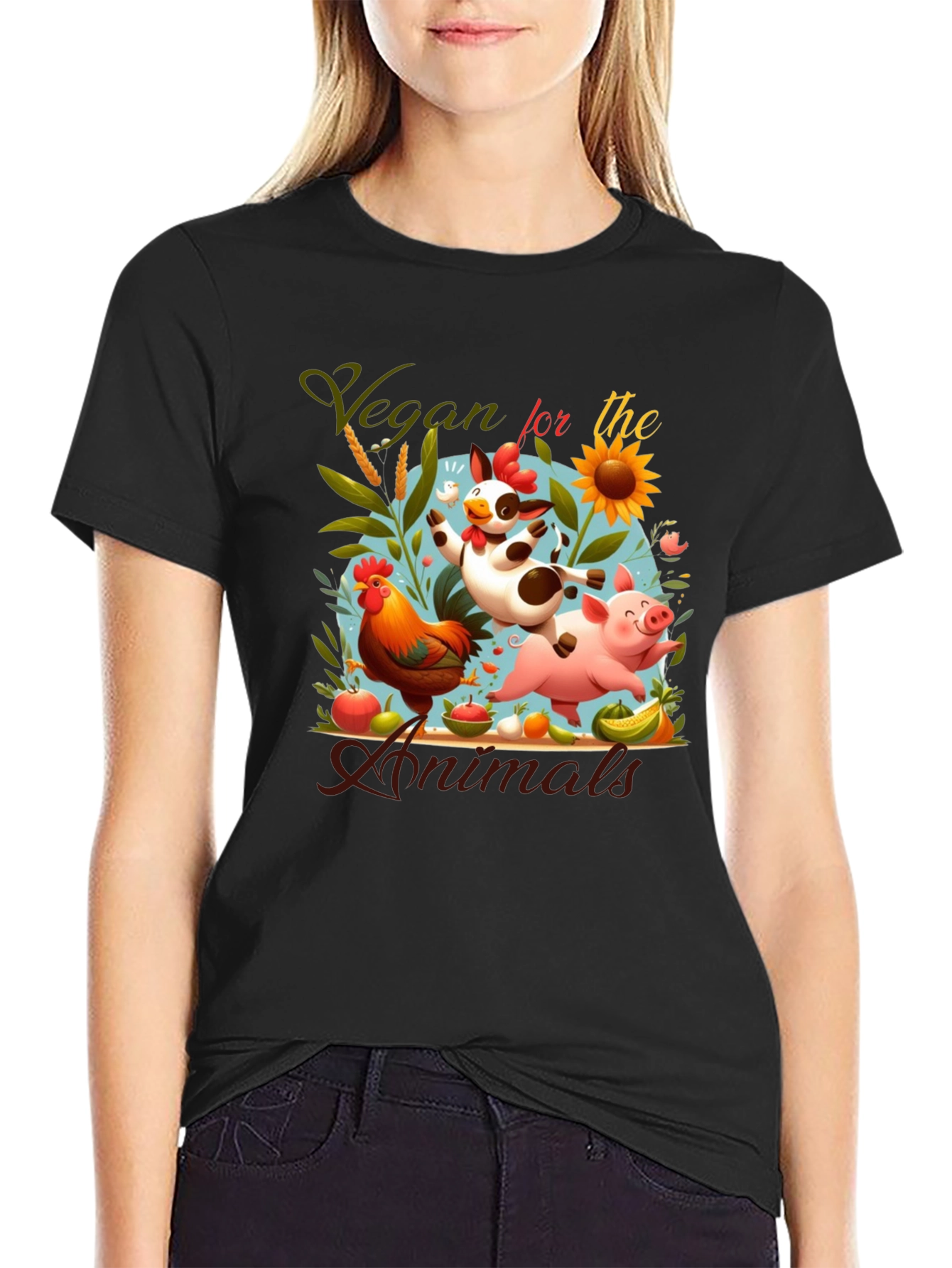 Black Vegan for the Animals Graphic Tee view 2