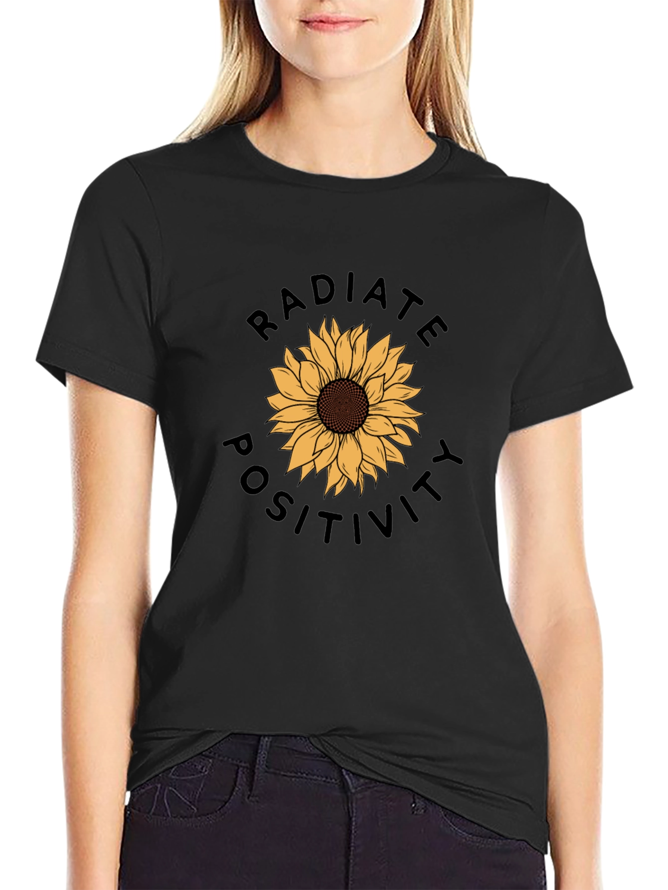 Black Radiate Positivity Sunflower Graphic Tee view 2