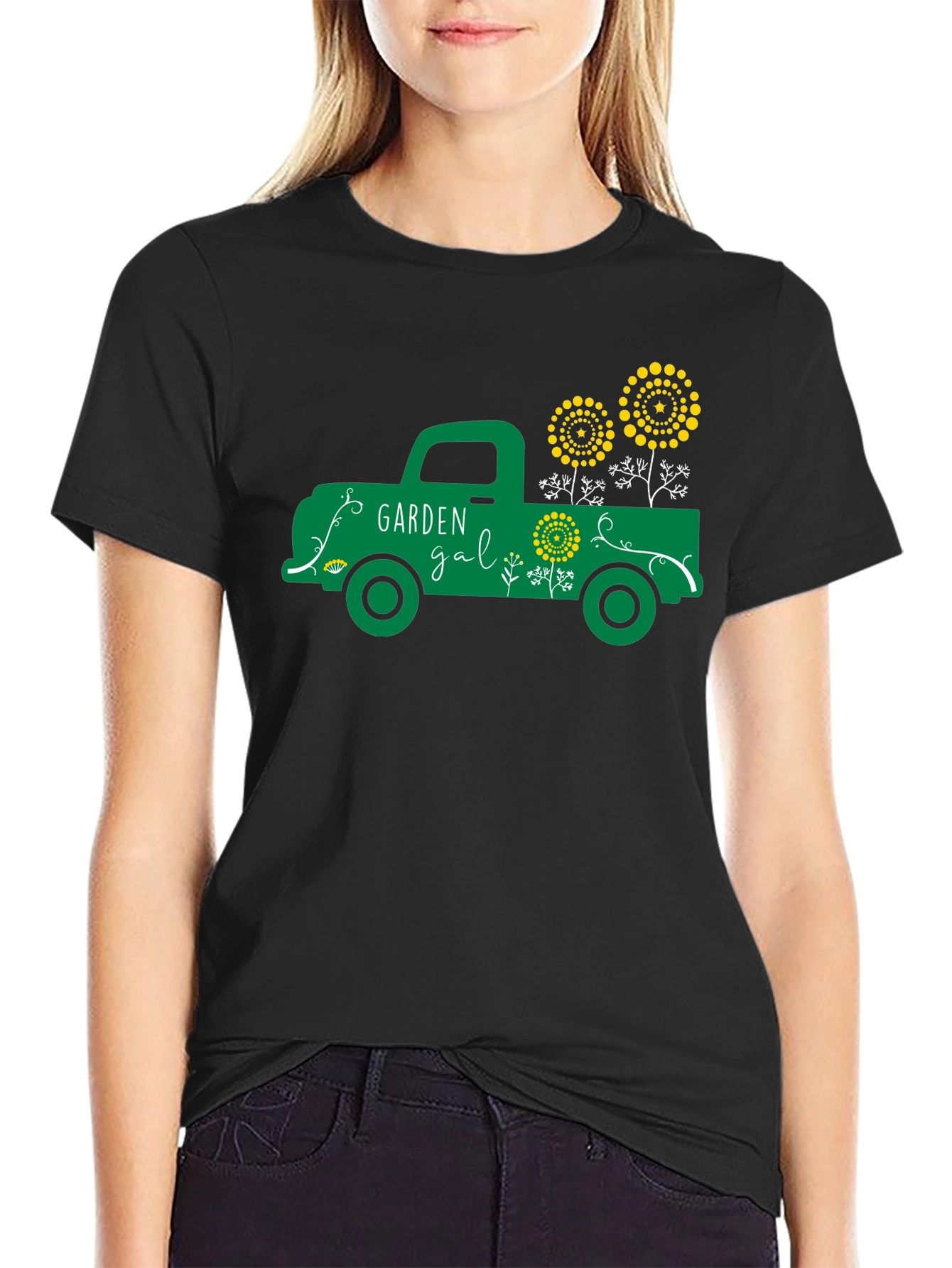 Black Garden Gal Graphic Tee - Vintage Truck Design view 2