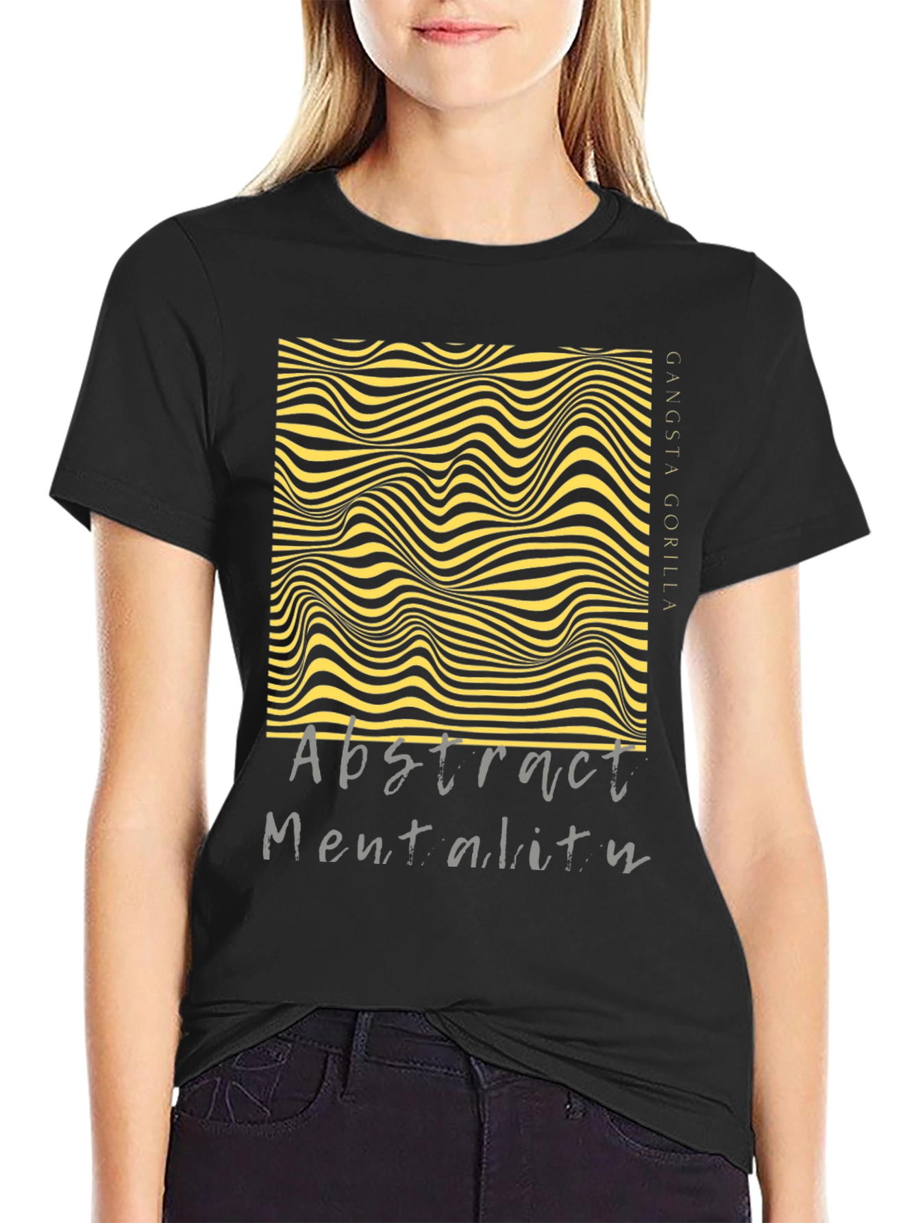 Black Abstract Mentality Graphic Tee - Modern Design view 2