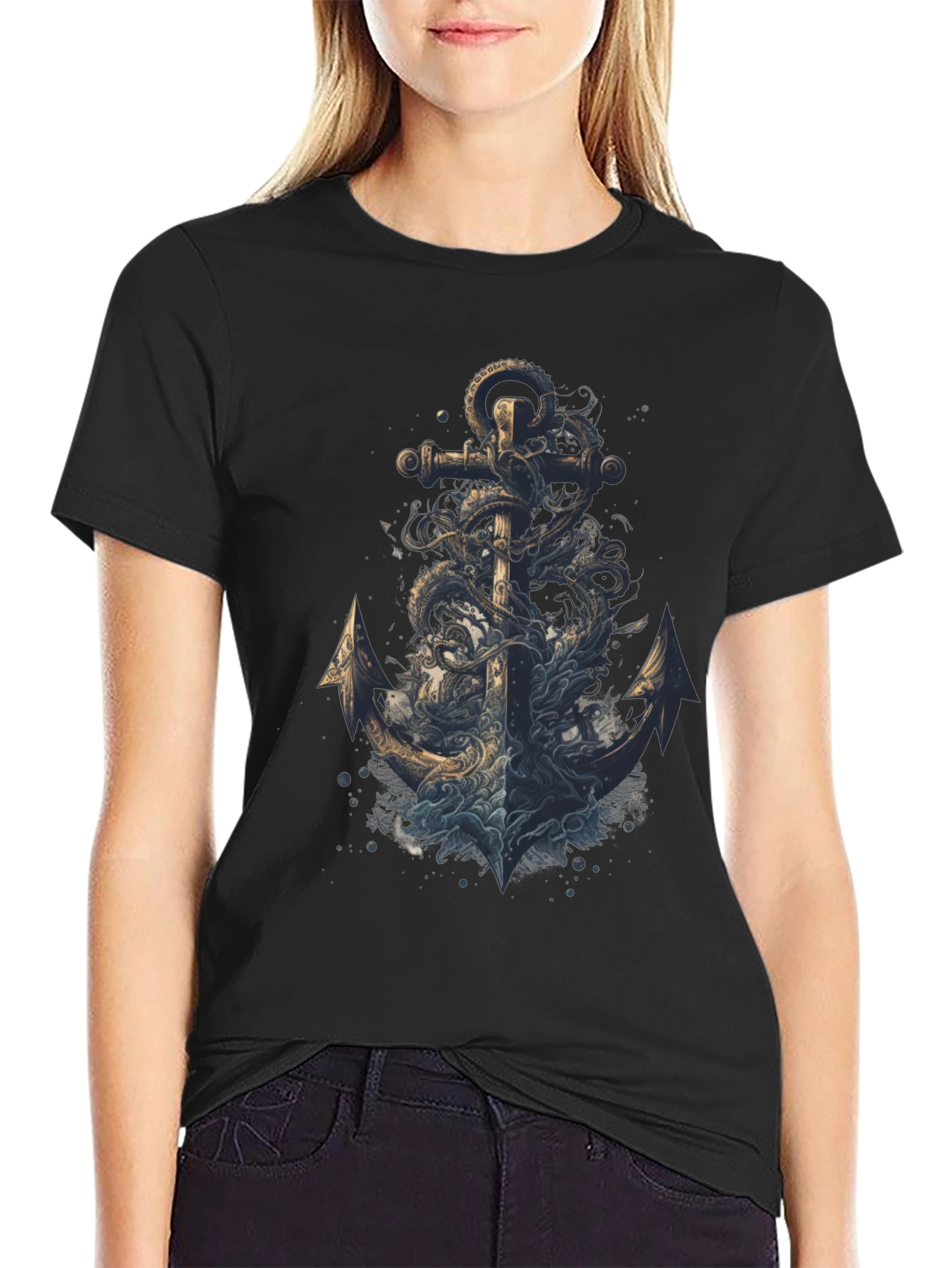 Black Anchor Octopus Graphic Tee - Men's Black T-Shirt view 2