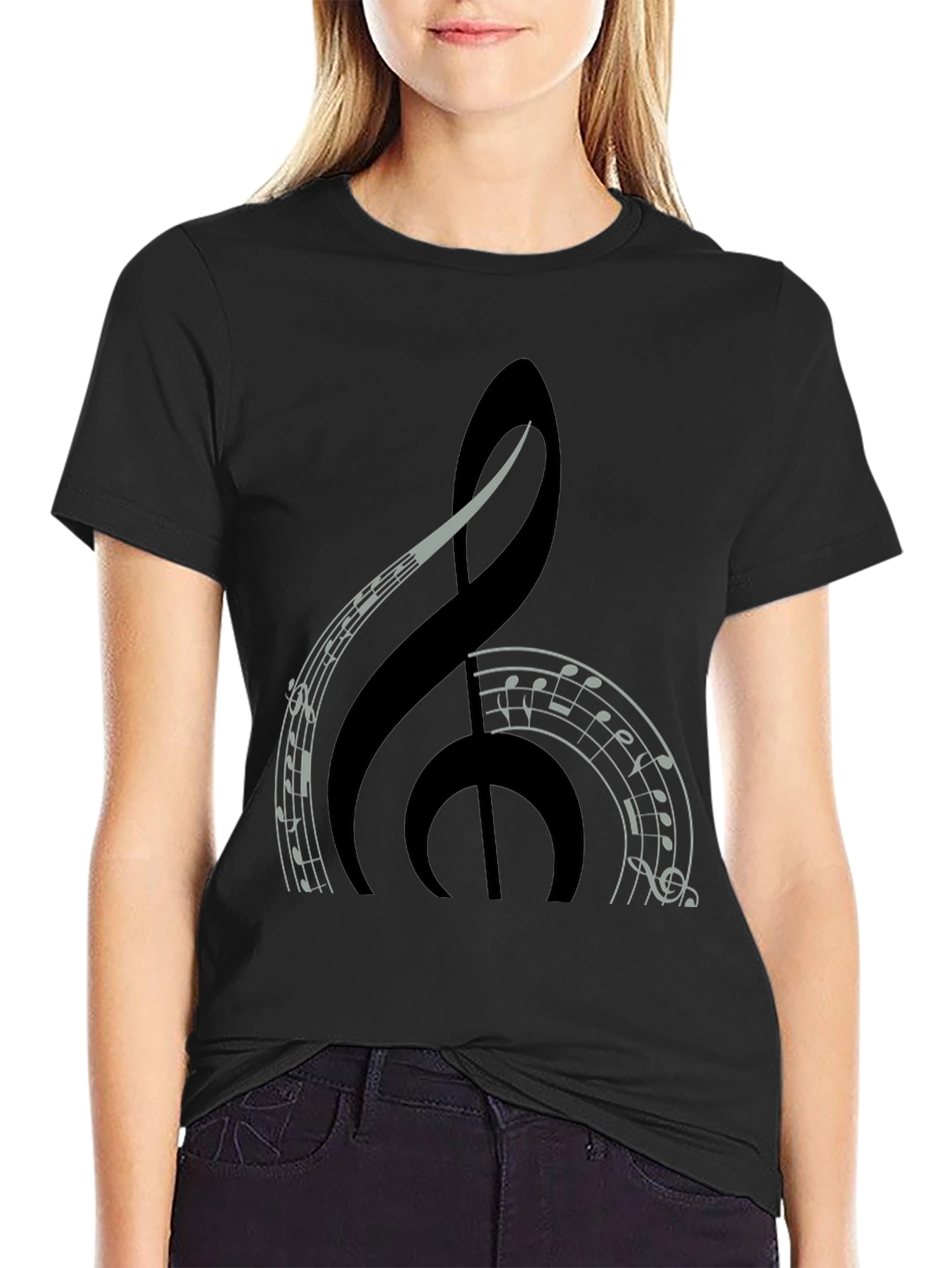 Black Music Treble Clef Graphic Tee - Black view 2