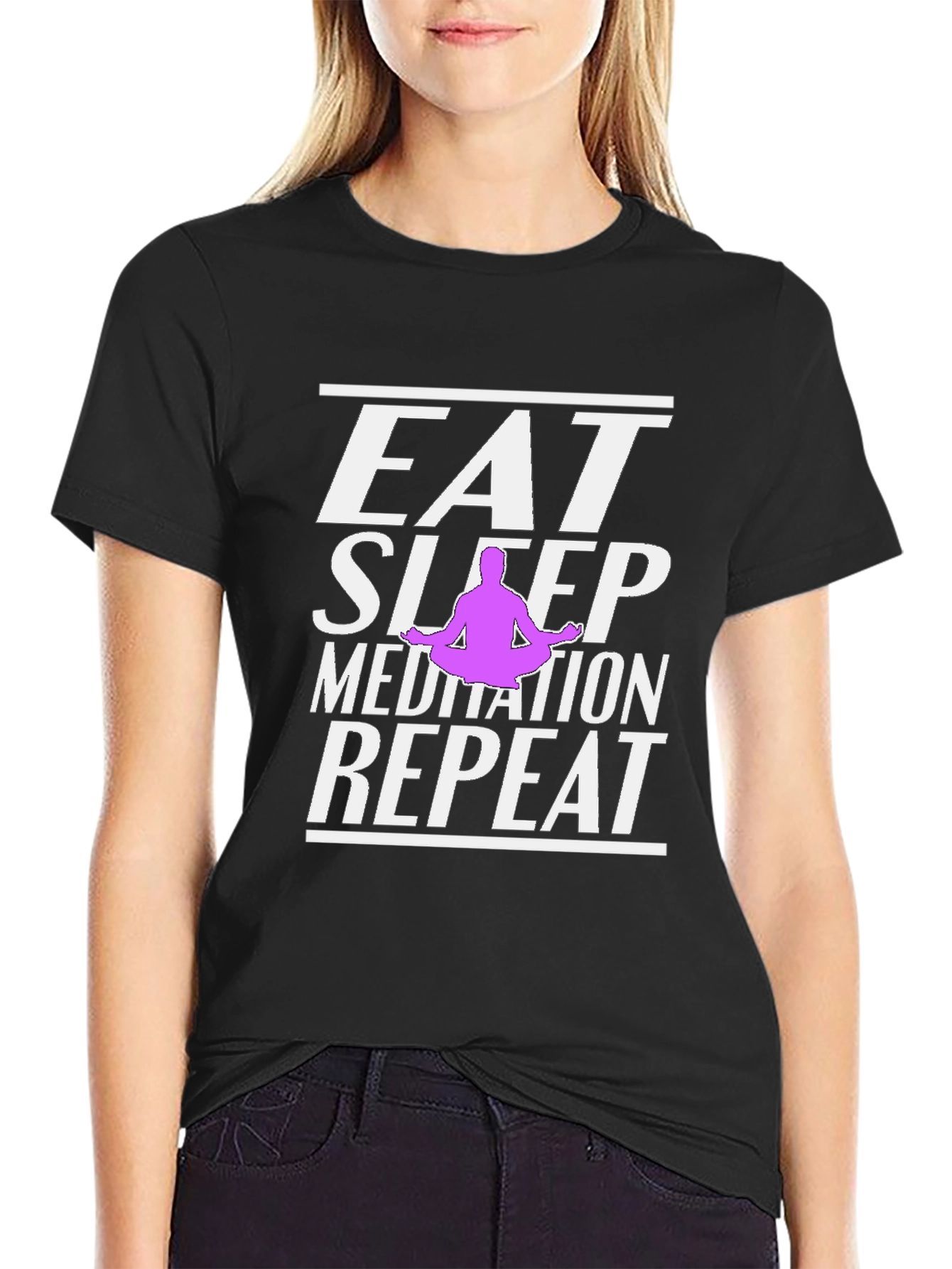 Black Eat Sleep Meditation Repeat Graphic T-Shirt view 2