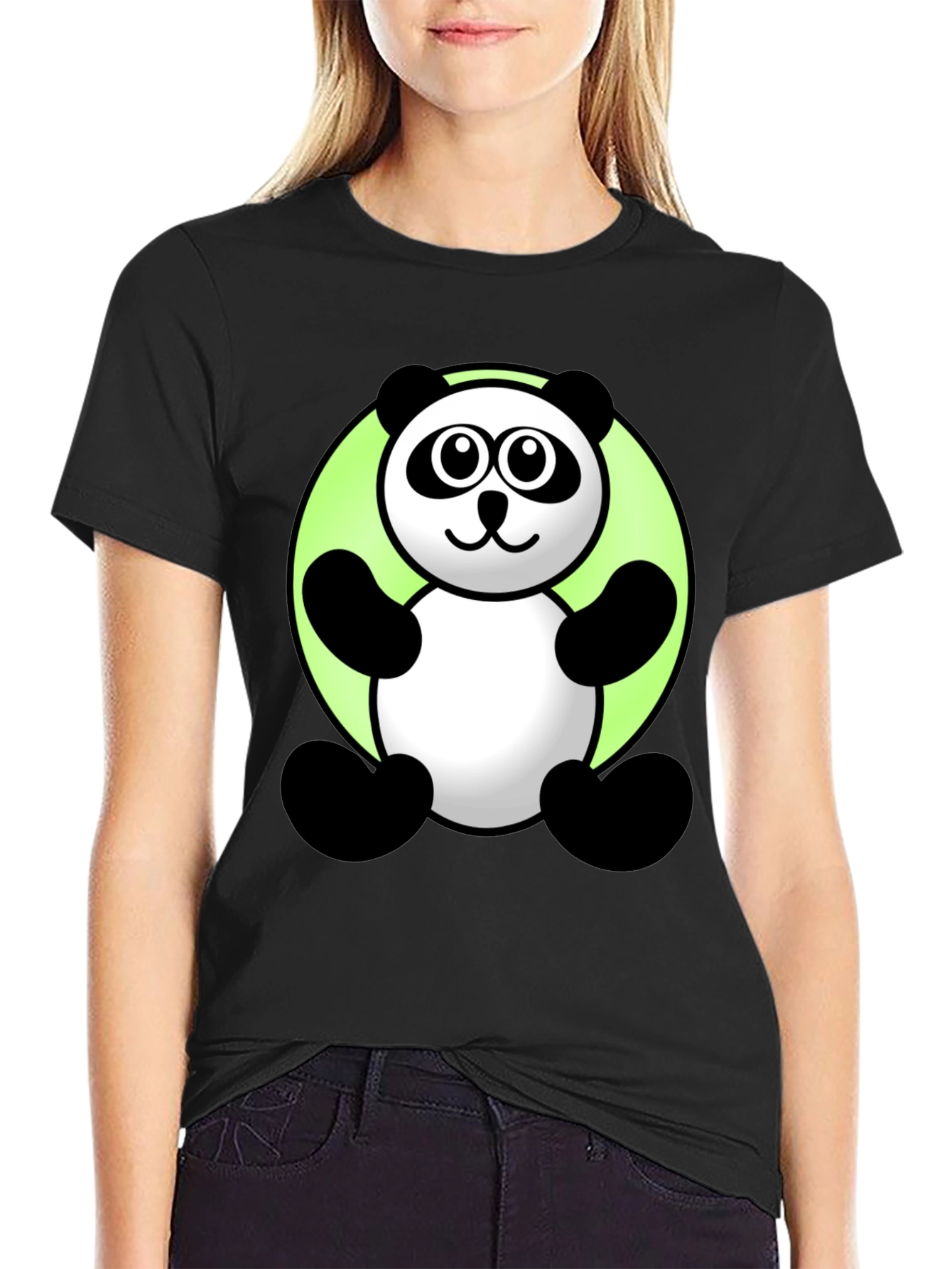 Black Cute Cartoon Panda Graphic Tee - Black T-Shirt view 2