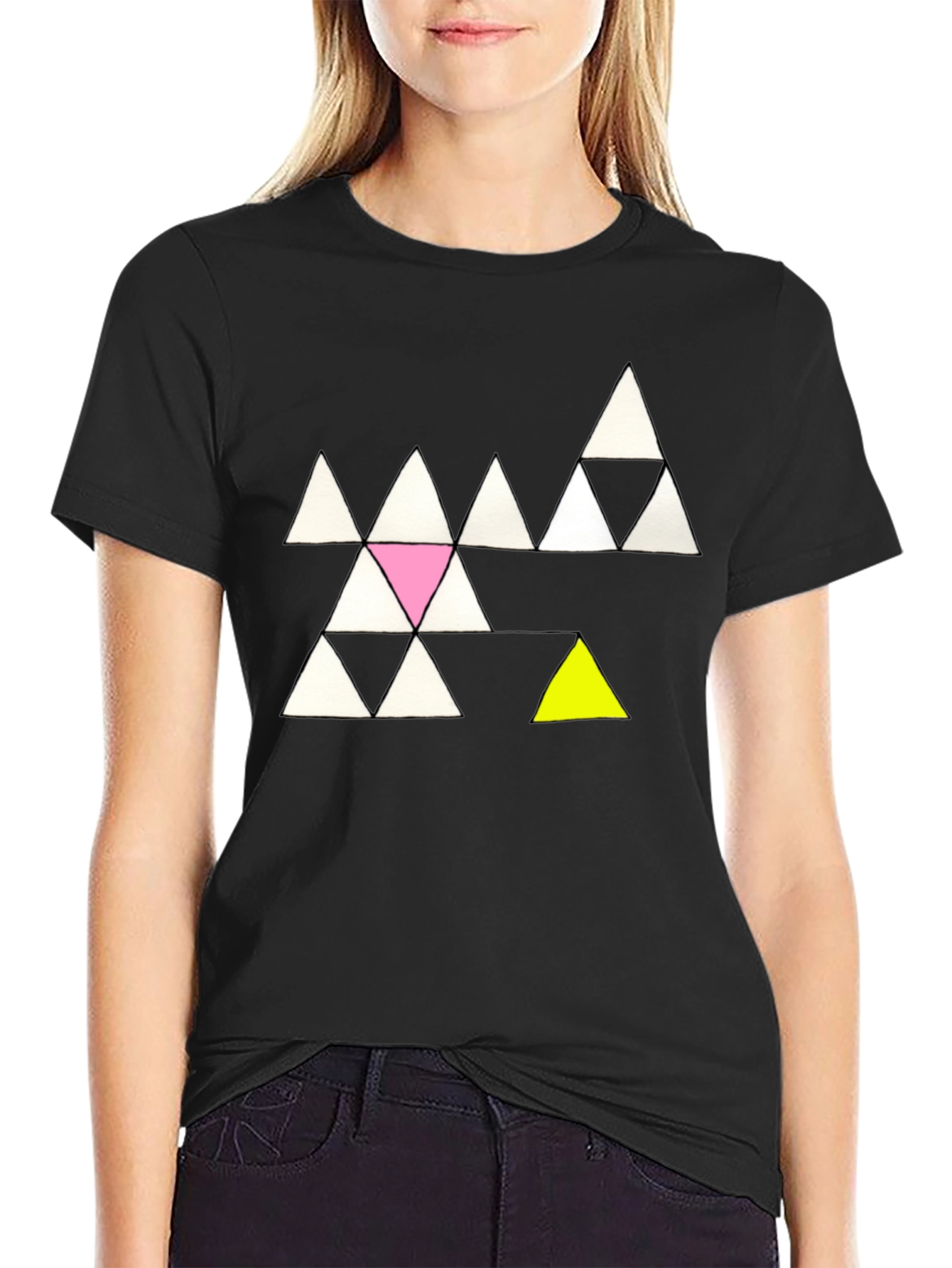 Black Geometric Triangle Pattern Tee - Unique Design, Soft Cotton view 2