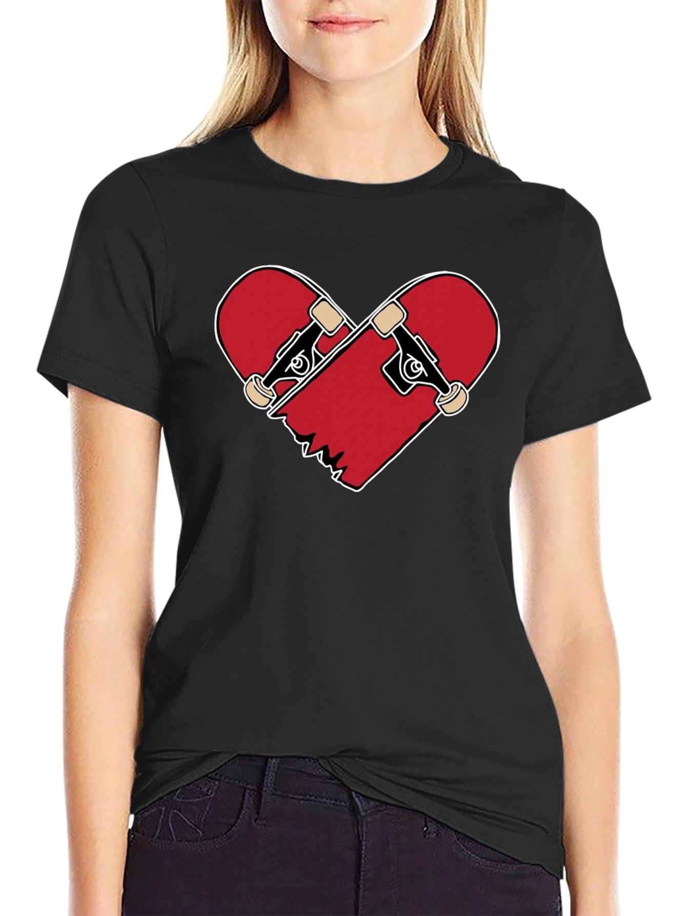 Black Heart Broken Skateboard T-Shirt - Black Crew Neck Tee view 2