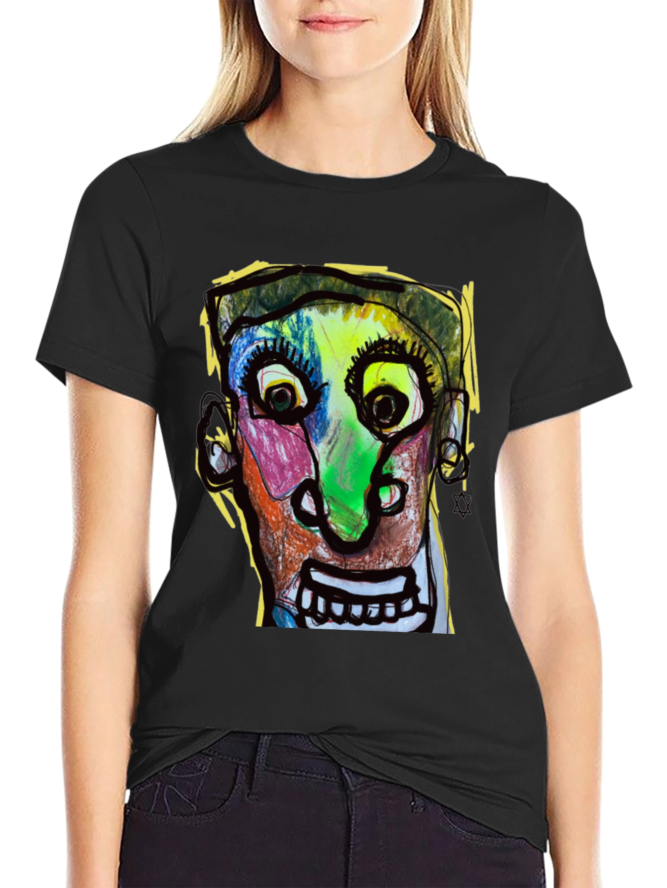 Black Abstract Face Graphic T-Shirt - Unique Art Tee view 2