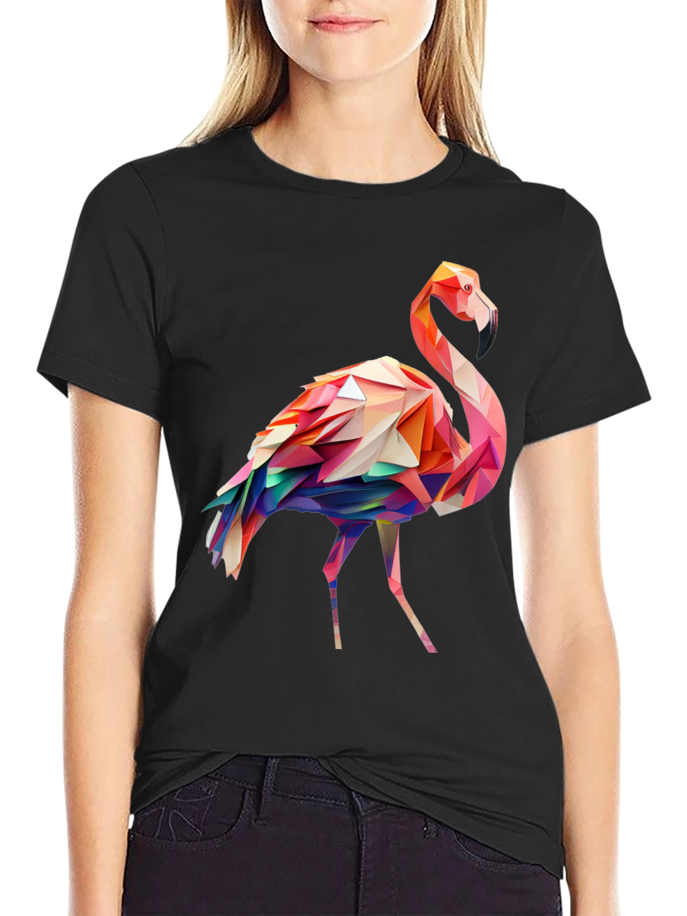 Black Geometric Flamingo Graphic Tee view 2