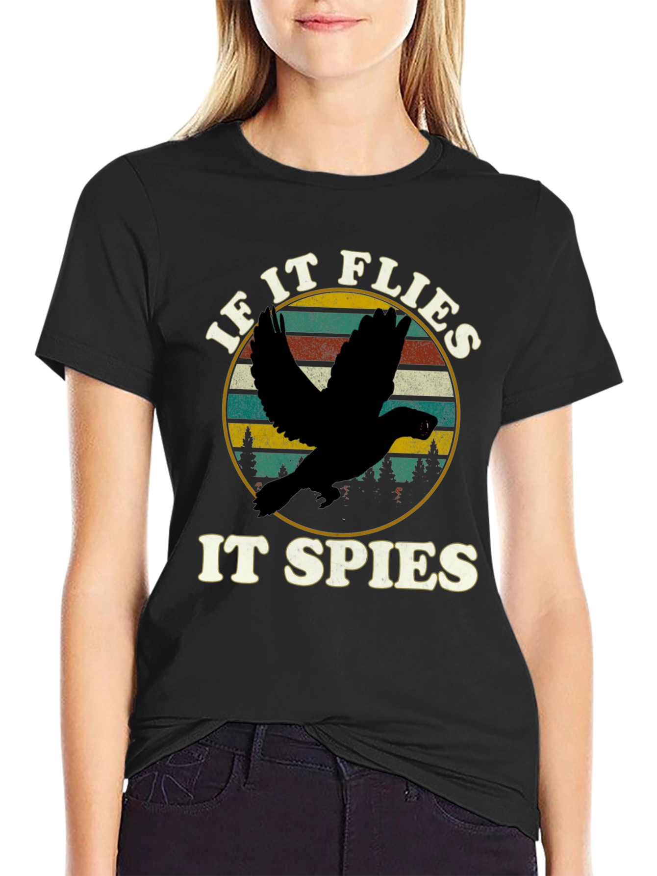 Black If It Flies It Spies T-Shirt view 2