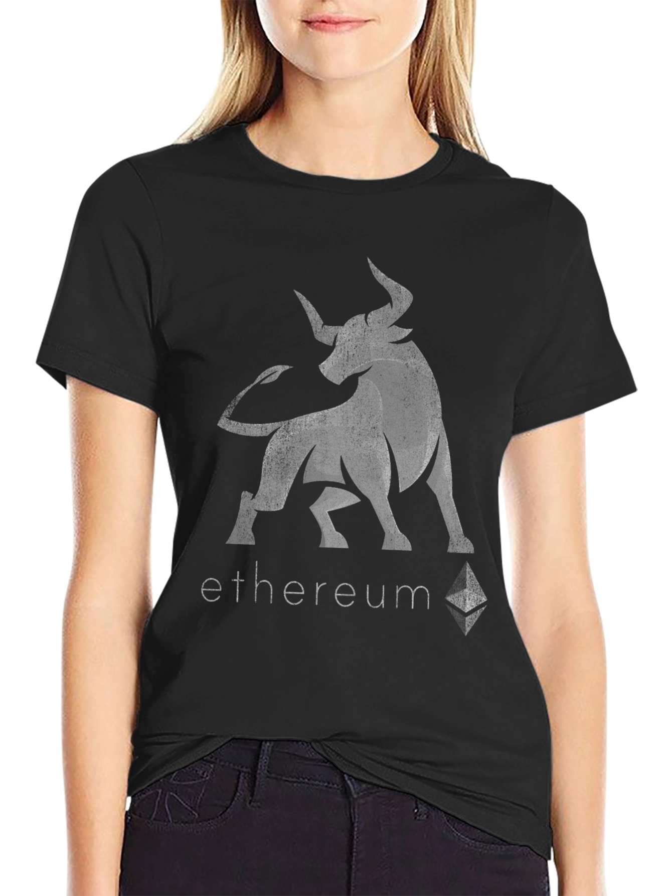 Black Ethereum Bull T-Shirt - Crypto Investor Tee view 2