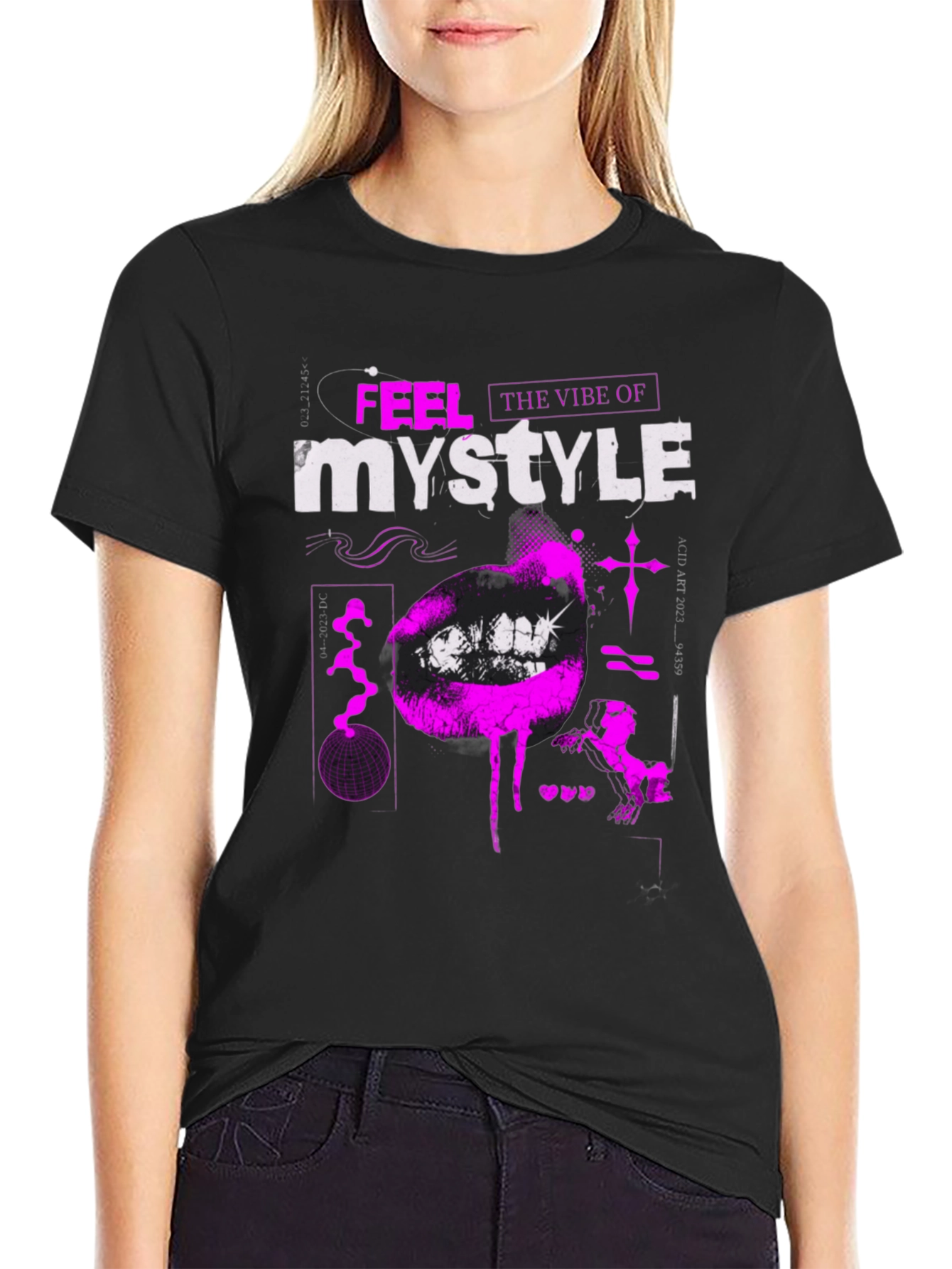 Black Trendy Black T-Shirt with Bold Graphic Print view 2