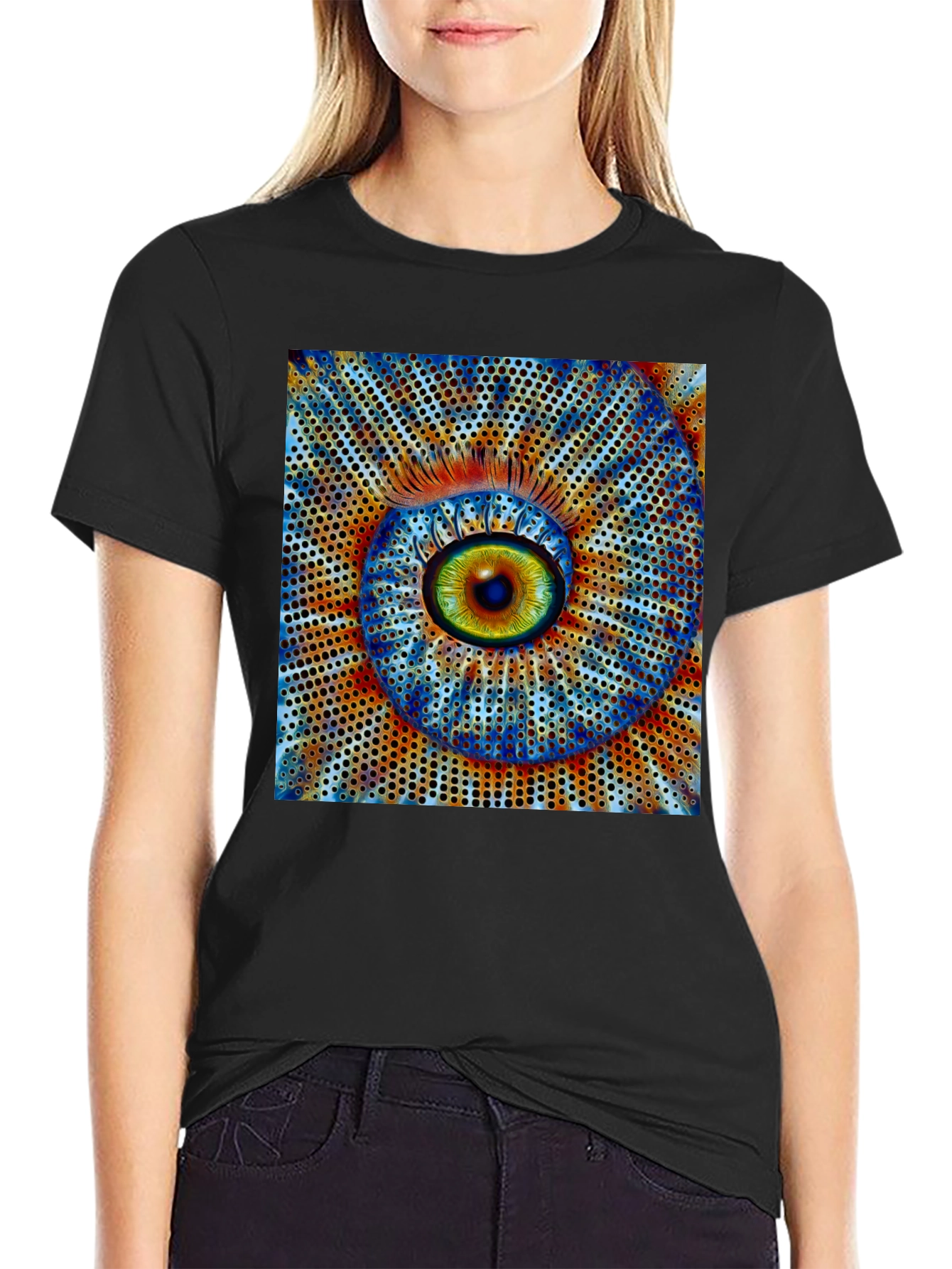 Black Surreal Eye Graphic Black T-Shirt view 2
