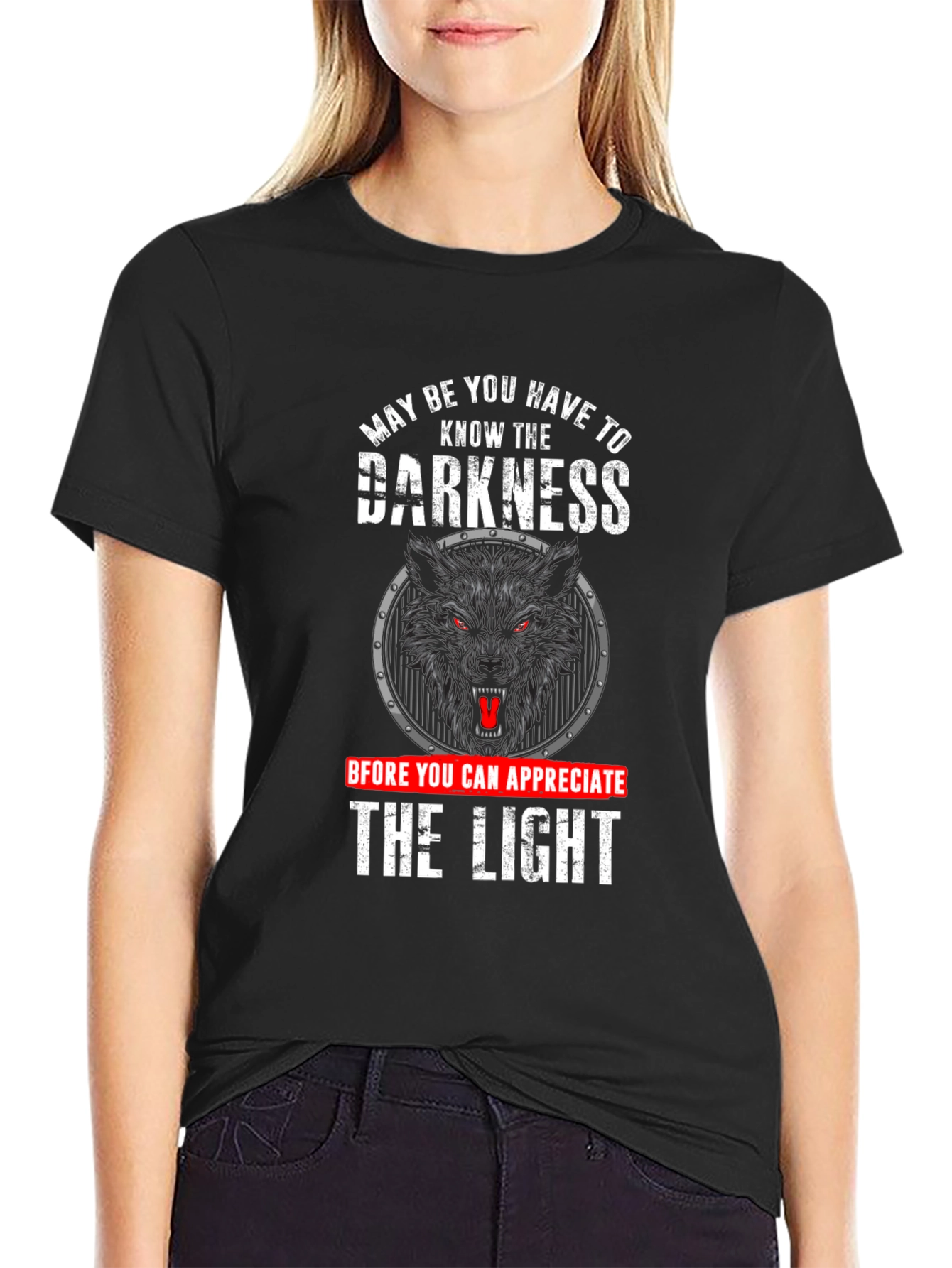 Black Darkness Wolf Graphic T-Shirt - Appreciate the Light view 2