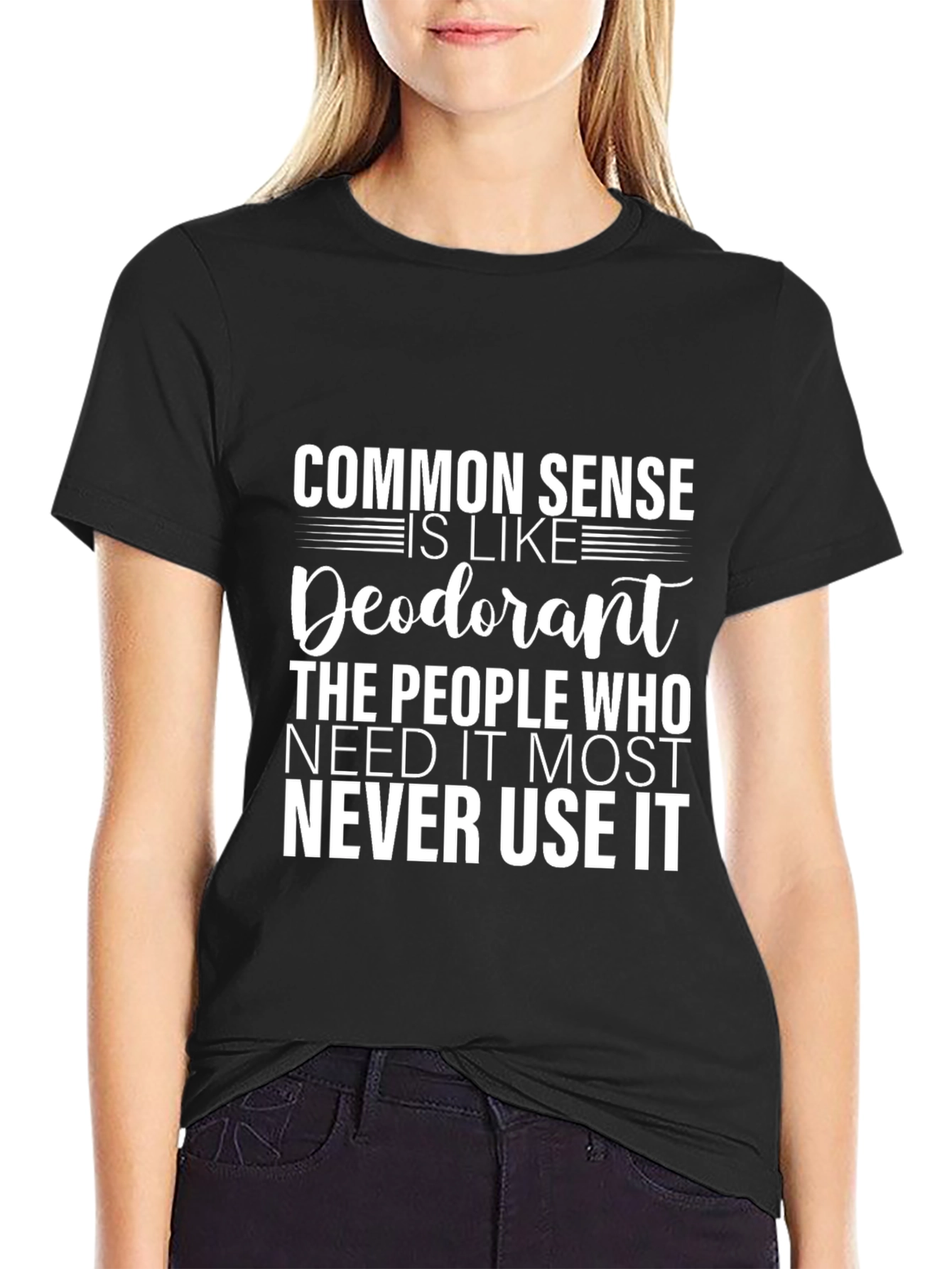 Black Funny Common Sense Deodorant Graphic Tee view 2