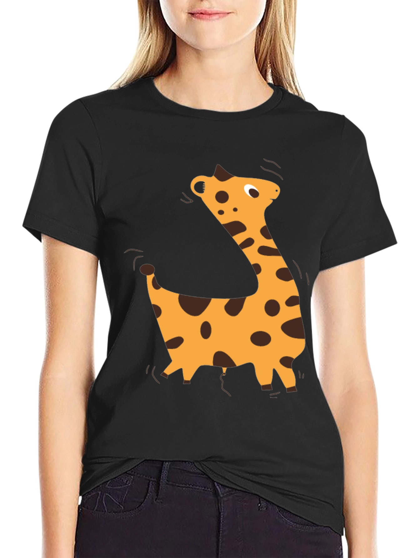 Black Giraffe Graphic Black T-Shirt - Casual Style view 2