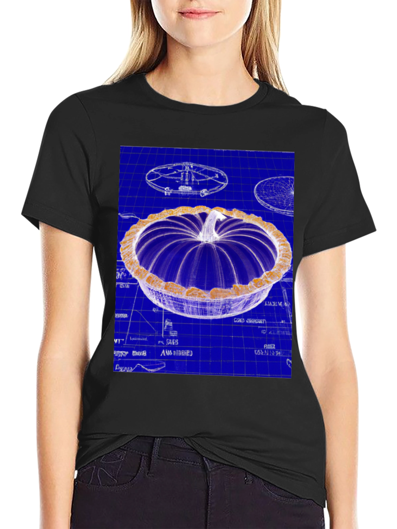 Black Blueprint Pumpkin Pie Graphic Tee view 2