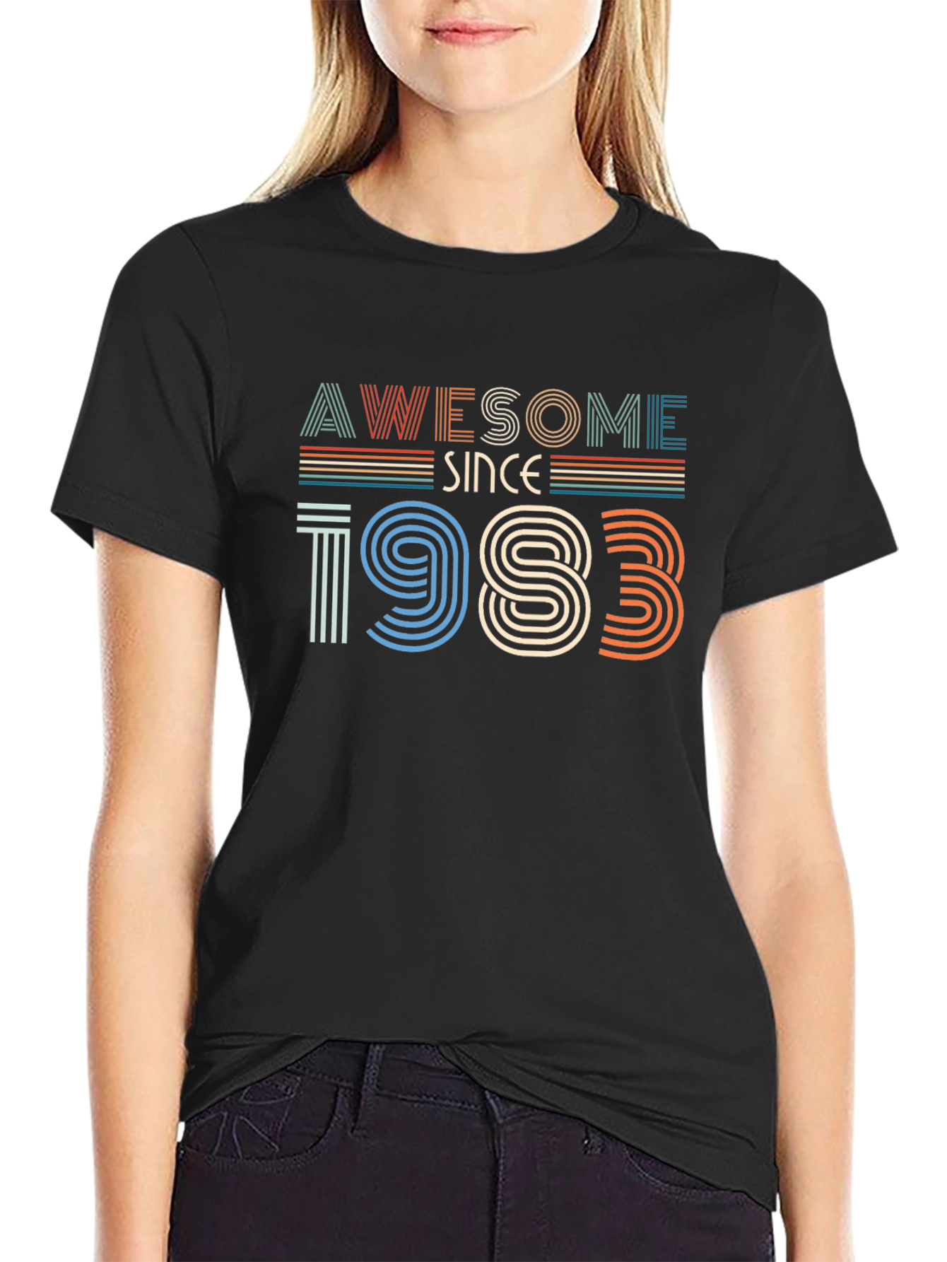 Black Awesome Since 1983 Graphic T-Shirt view 2