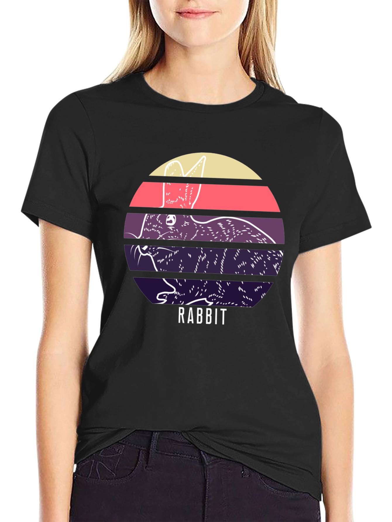 Black Retro Rabbit Graphic T-Shirt - Black view 2