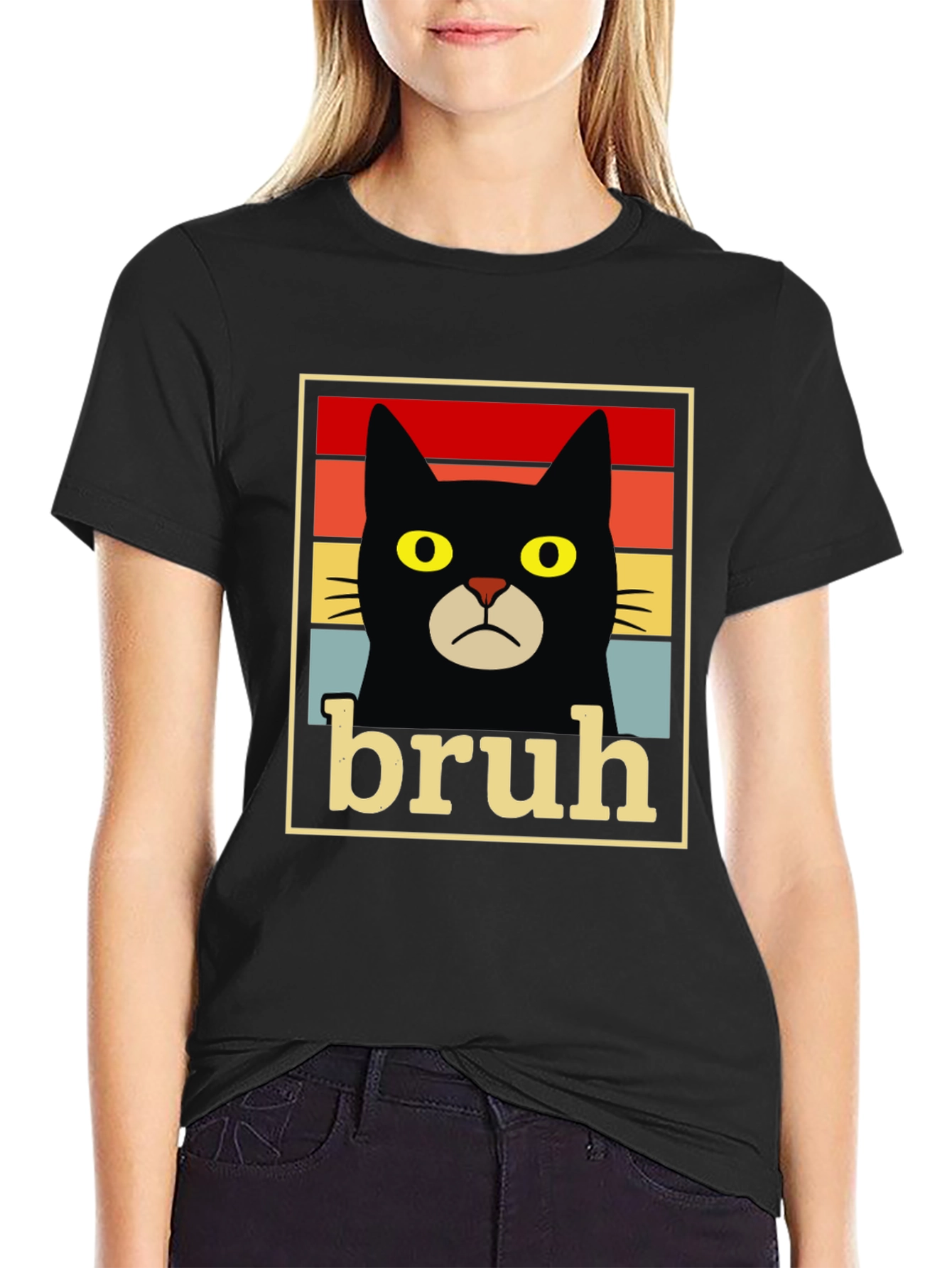 Black Bruh Cat T-Shirt - Funny Graphic Tee view 2