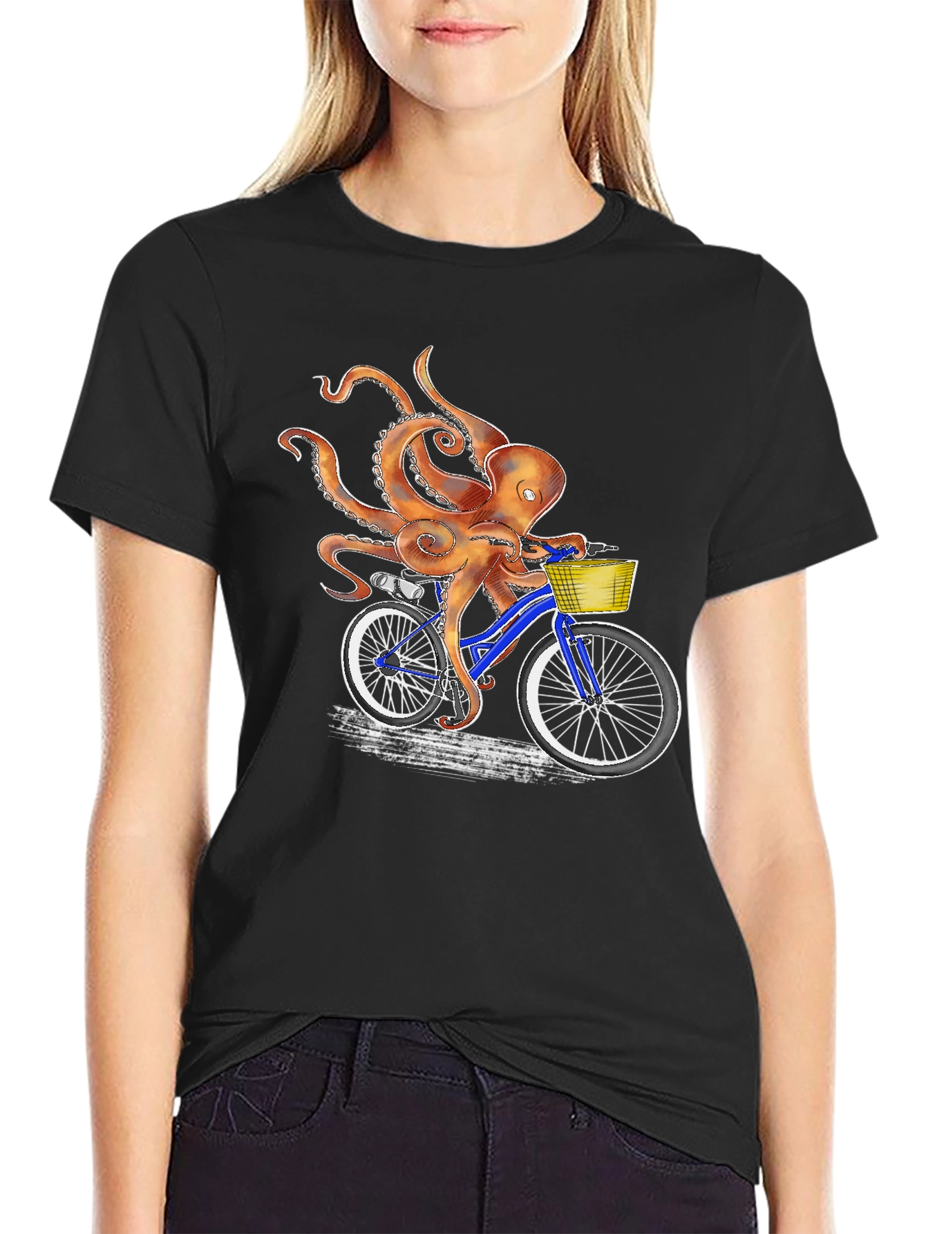 Black Octopus on Bike Graphic Tee - Unique & Fun T-Shirt view 2