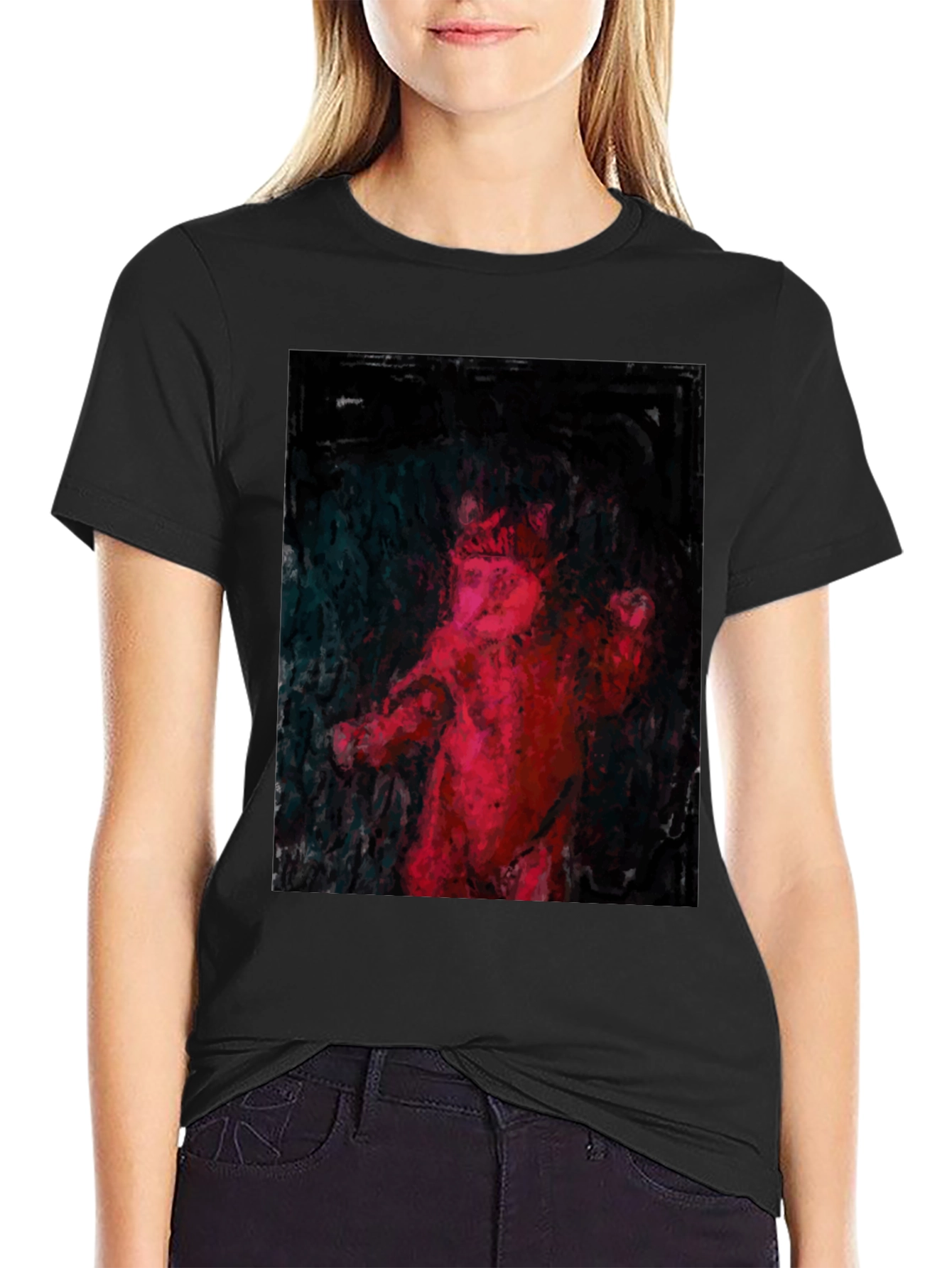 Black Abstract Red Figure Black T-Shirt view 2
