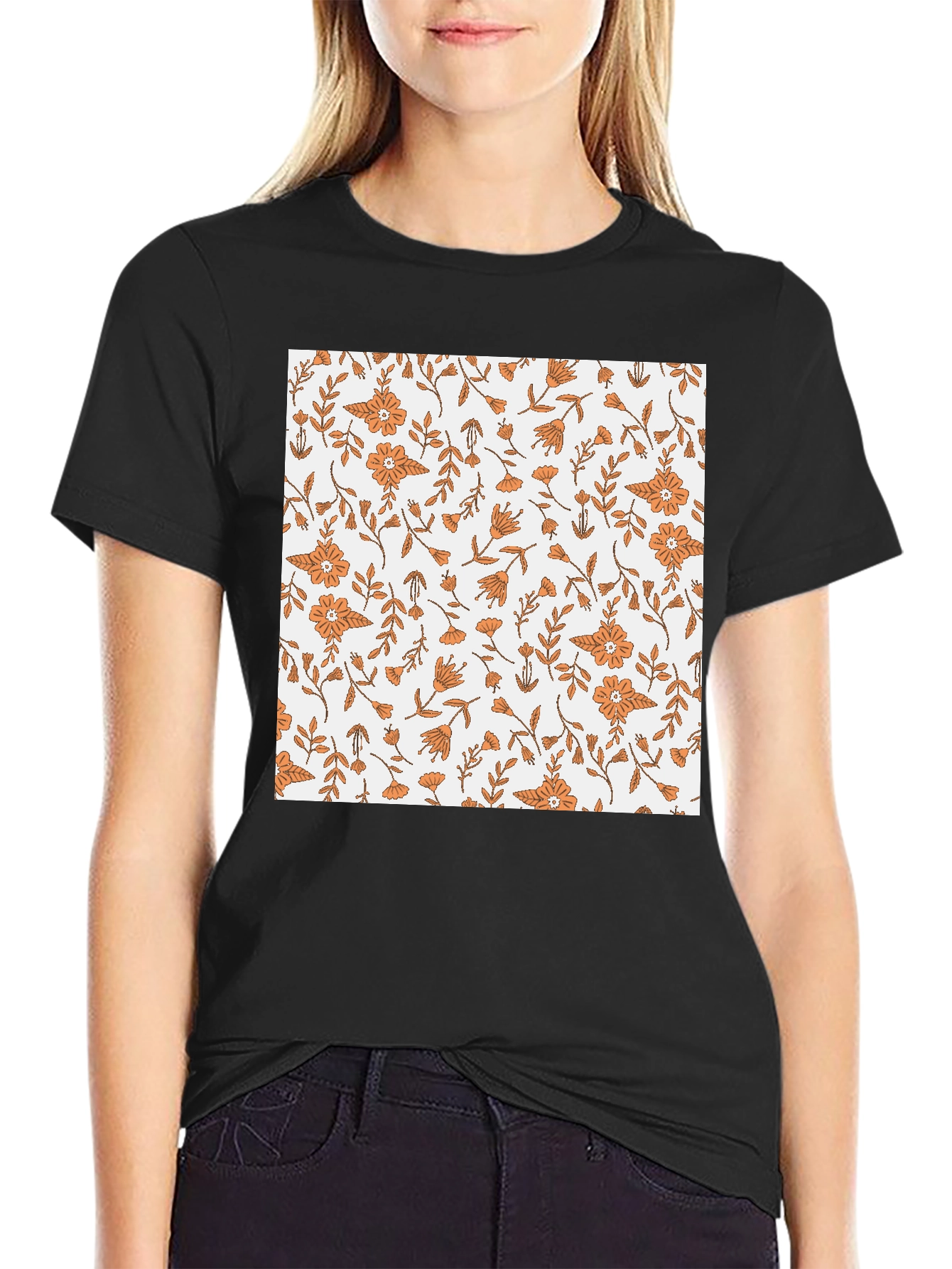 Black Floral Print Black Tee view 2