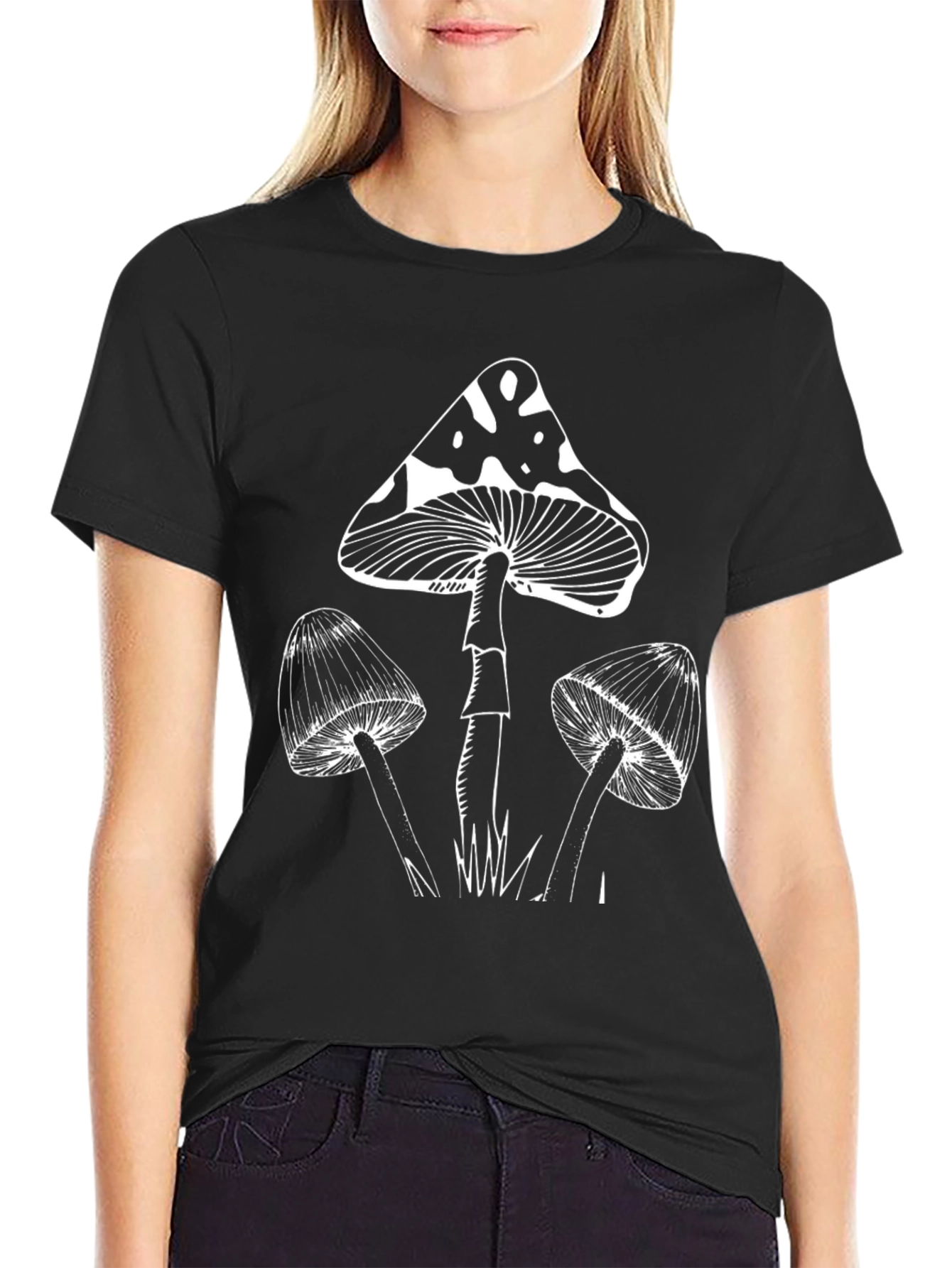Black Mushroom Graphic Tee - Black Cotton Blend view 2
