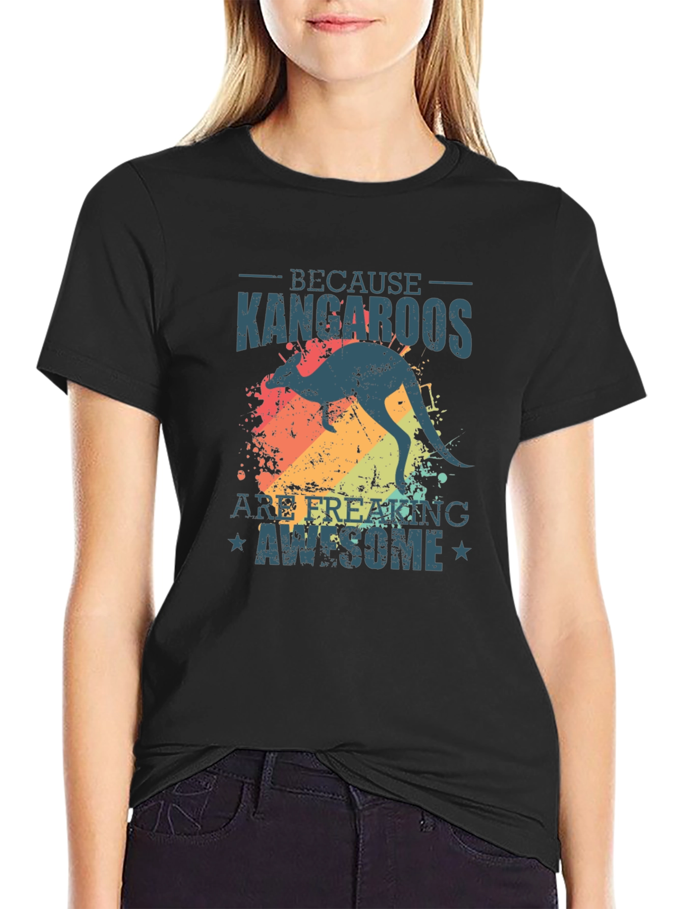 Black Kangaroo Graphic Tee - Because Kangaroos Are Awesome view 2