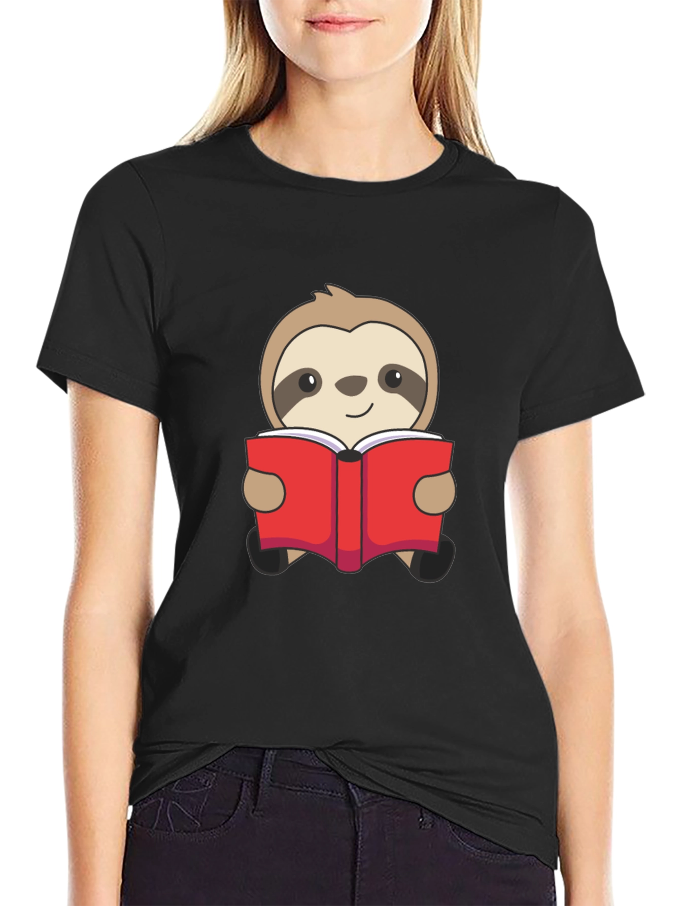 Black Sloth Reading Book Graphic T-Shirt - Black view 2