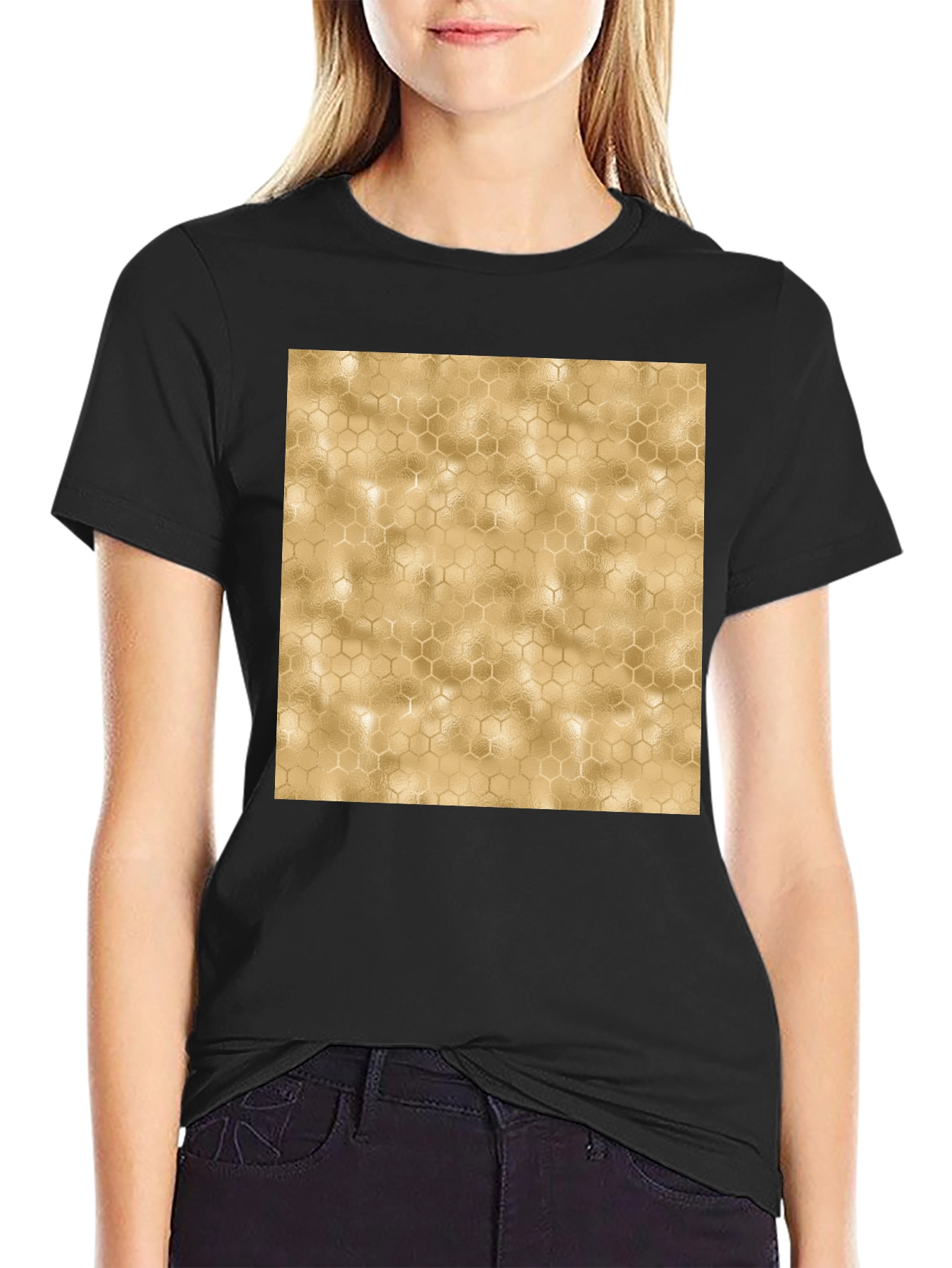 Black Honeycomb Pattern Black T-Shirt view 2