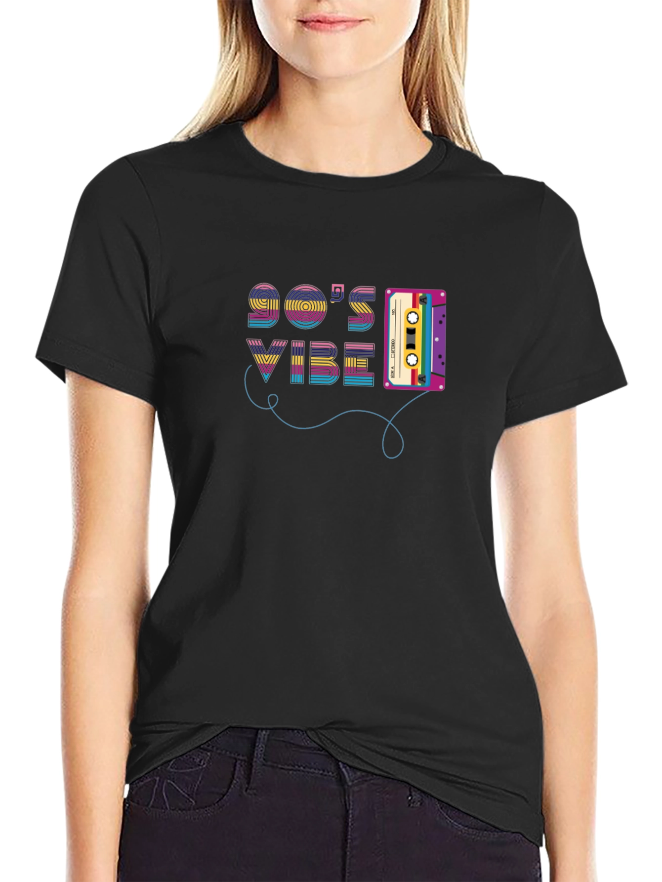 Black 90's Vibe Cassette Tape Graphic T-Shirt view 2