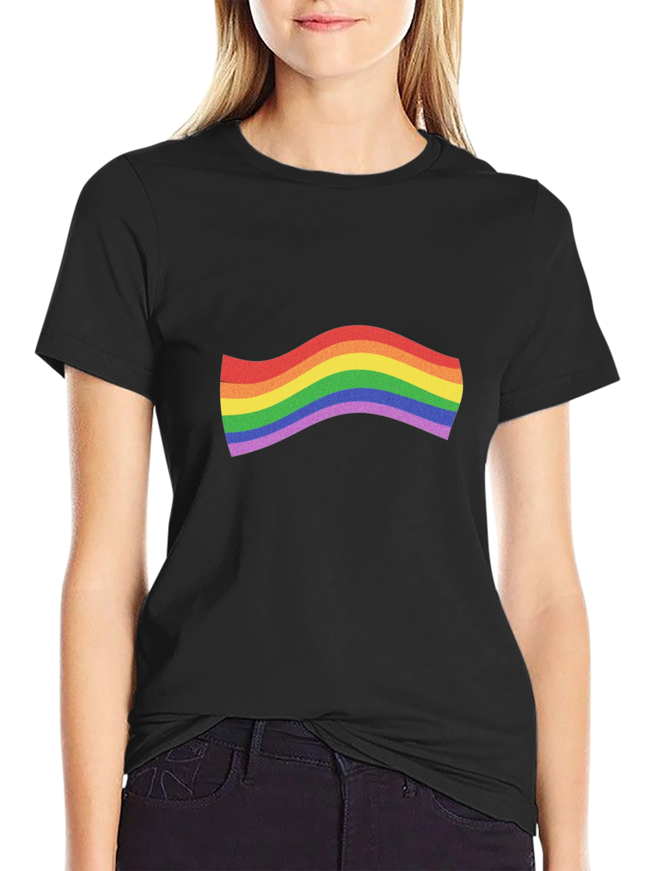 Black Pride Rainbow Wave Graphic Tee - Black Cotton T-Shirt view 2