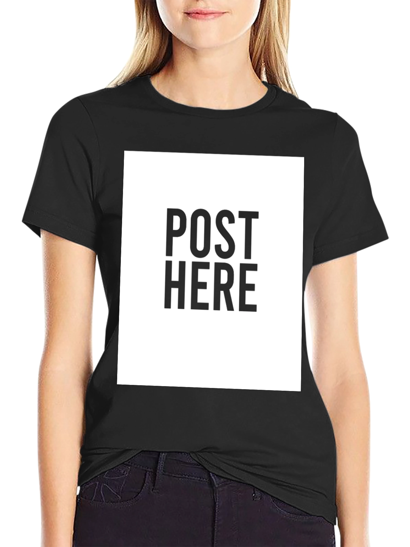 Black Black Tee: Post Here Graphic Print, Casual Wear view 2