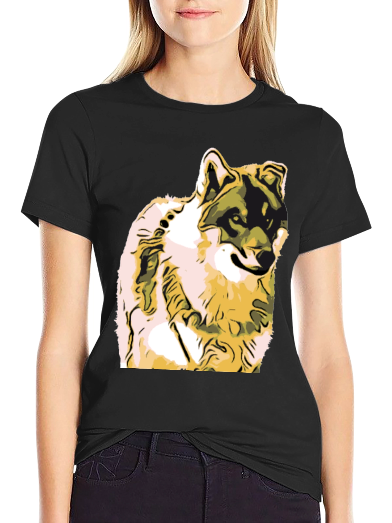 Black Wolf Graphic Print Black T-Shirt view 2