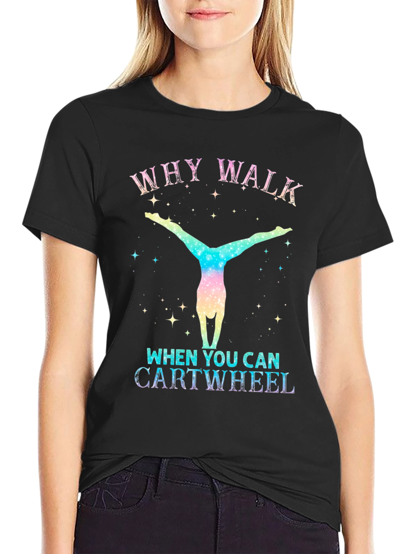 Black Why Walk? Cartwheel Graphic Tee view 2