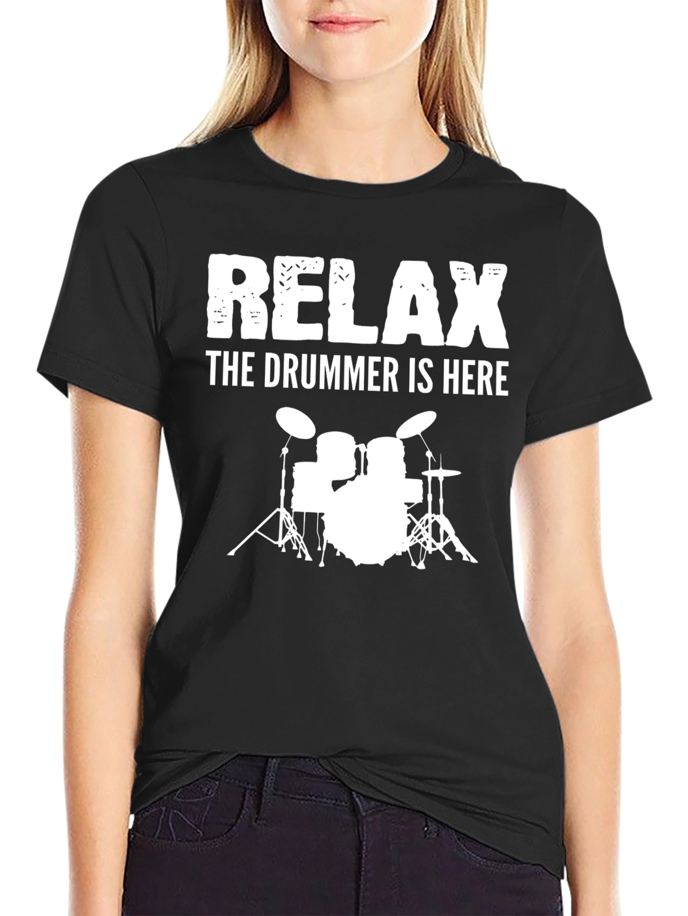 Black Relax, The Drummer Is Here - Black T-Shirt view 2