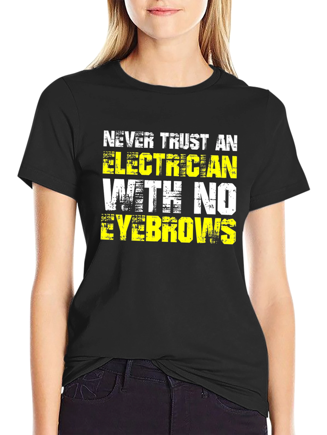 Black Electrician Eyebrow Humor T-Shirt view 2