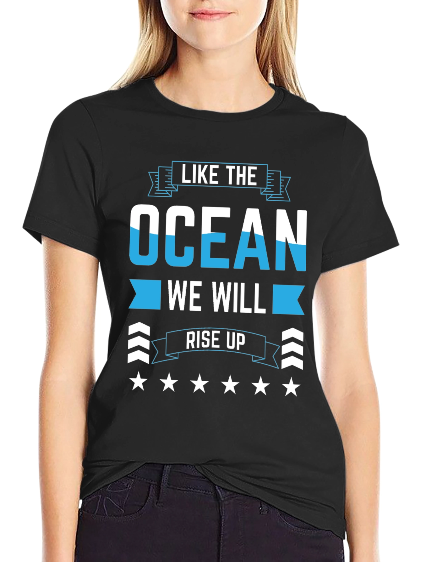 Black Ocean Rise Up Graphic Tee - Stylish Cotton Comfort view 2