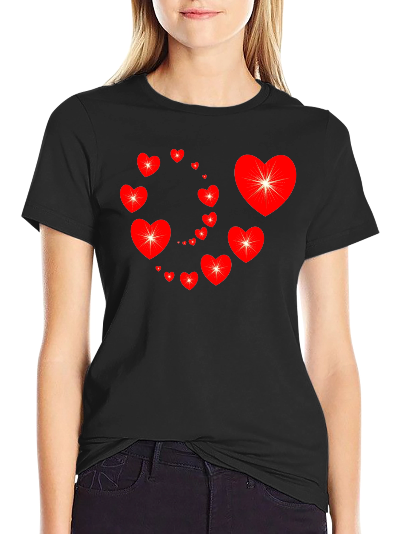 Black Heart Swirl Graphic Tee - Black Cotton Casual Shirt view 2