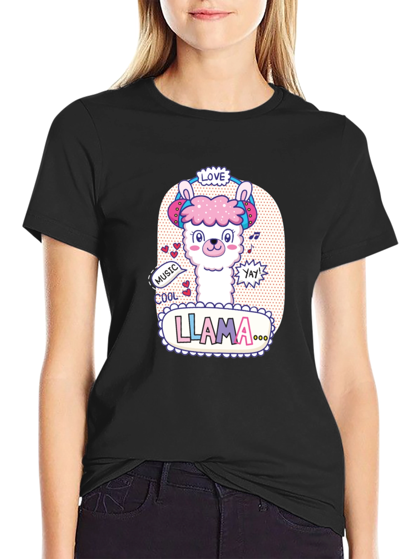 Cute Llama Headphones Graphic T-Shirt - 2