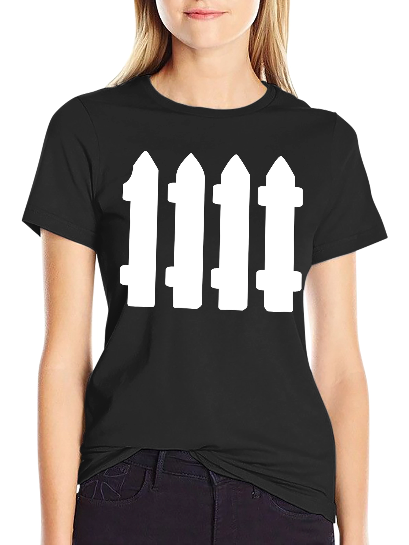 Black Fence Post Graphic Tee - Black Cotton Blend T-Shirt view 2