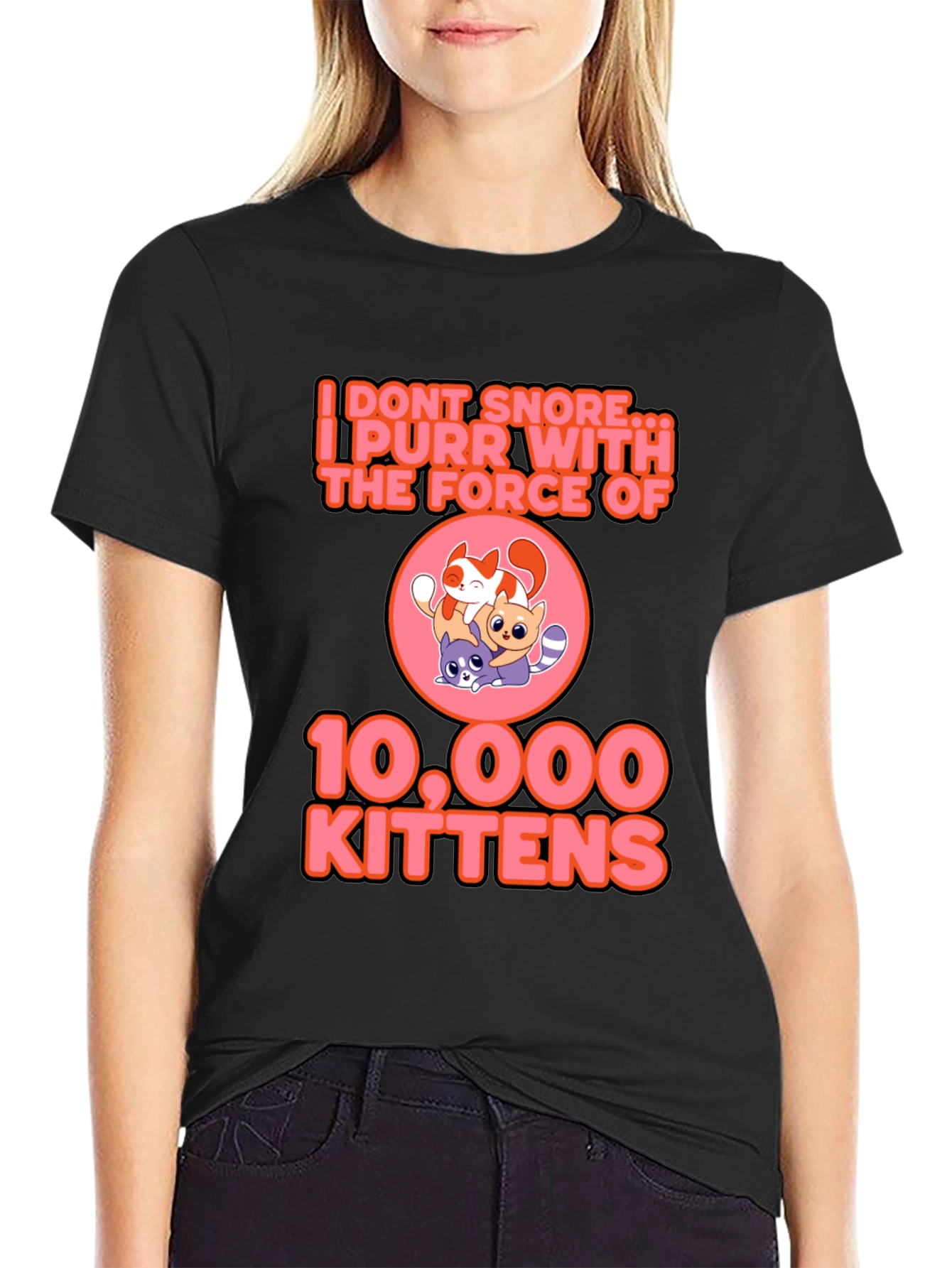 Black I Purr With The Force Of 10,000 Kittens Black T-Shirt view 2