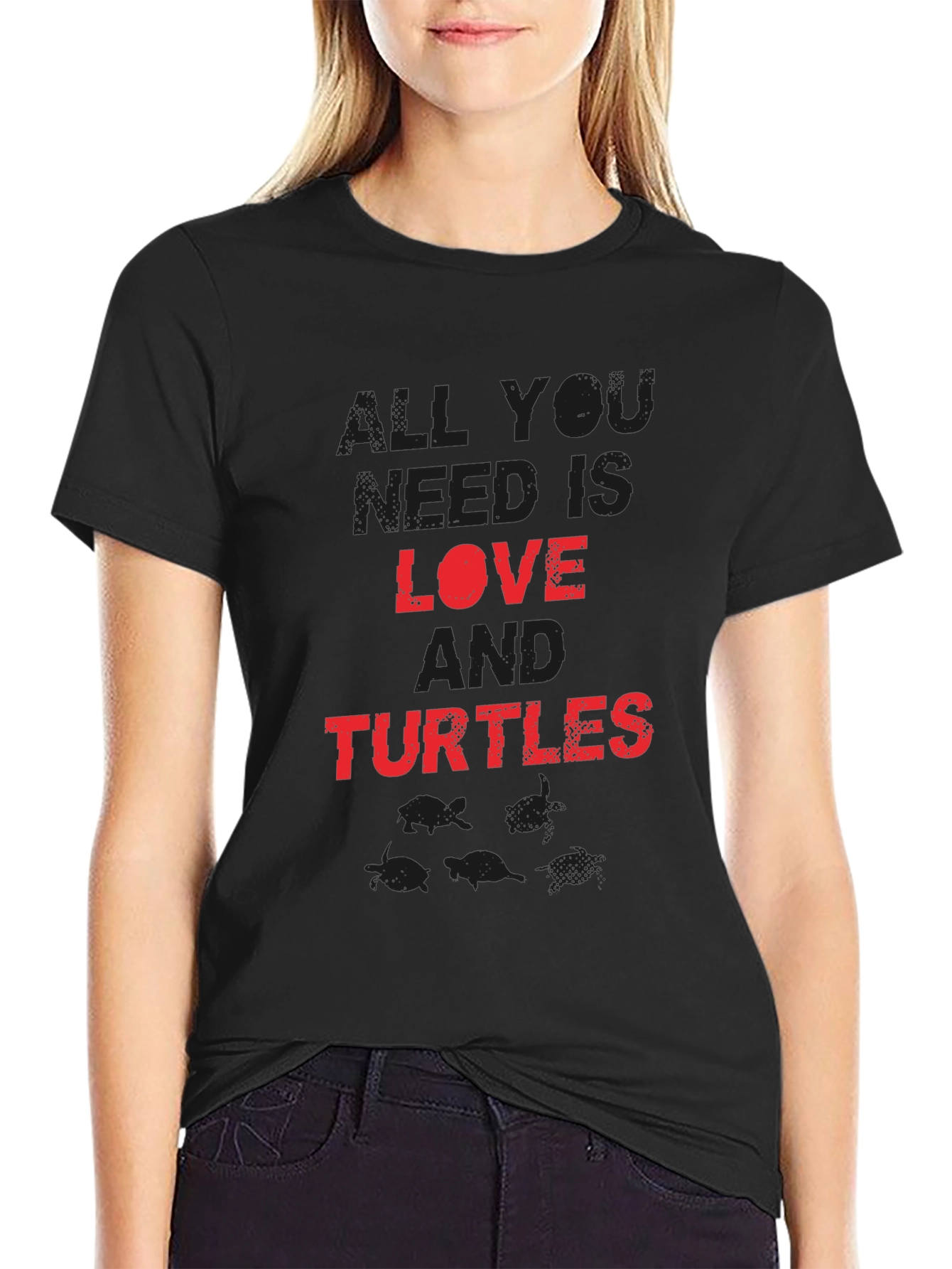 Black Love and Turtles Graphic Tee - Black Cotton Blend view 2
