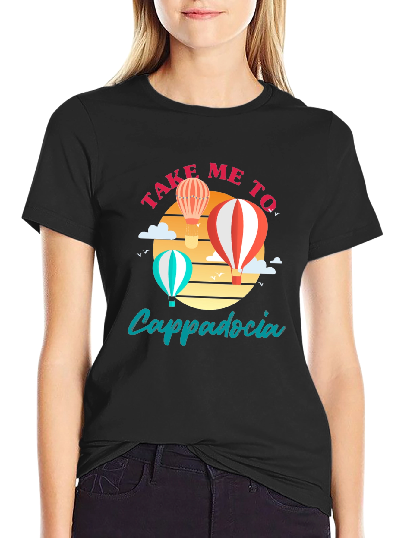 Black Cappadocia Hot Air Balloon T-Shirt view 2