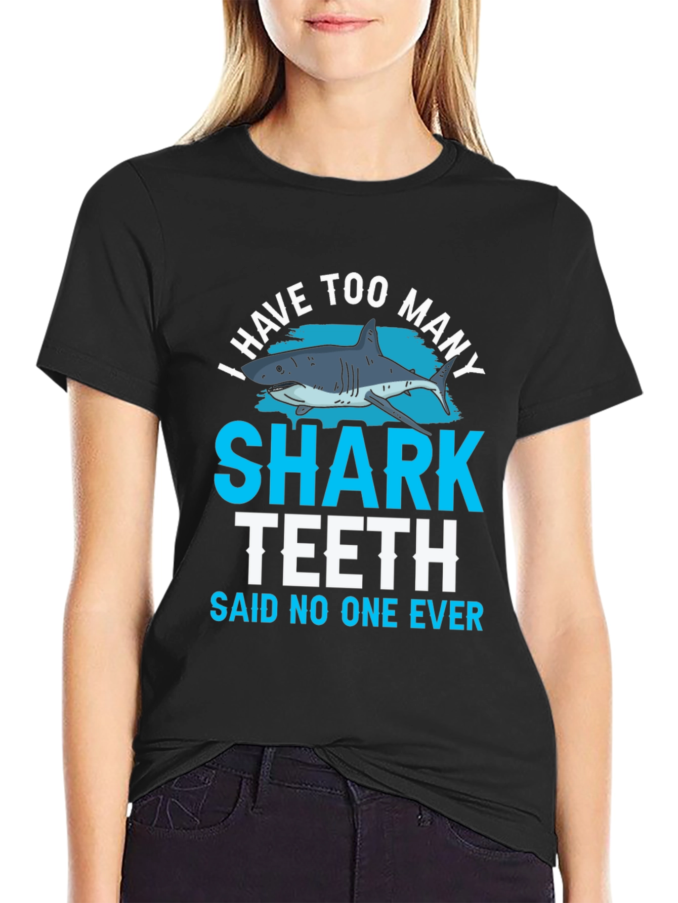 Black Shark Teeth Graphic T-Shirt - Funny Shark Lover Tee view 2