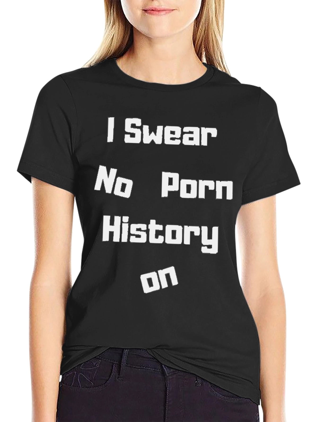 Black Funny "I Swear No Porn History" Black Graphic T-Shirt view 2