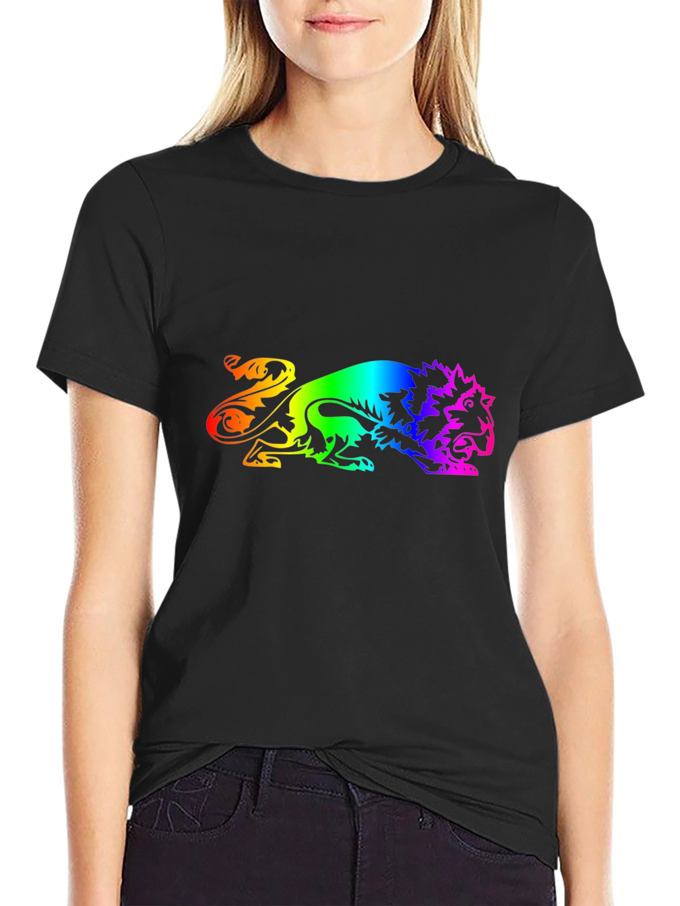 Black Rainbow Lion Graphic Black T-Shirt view 2