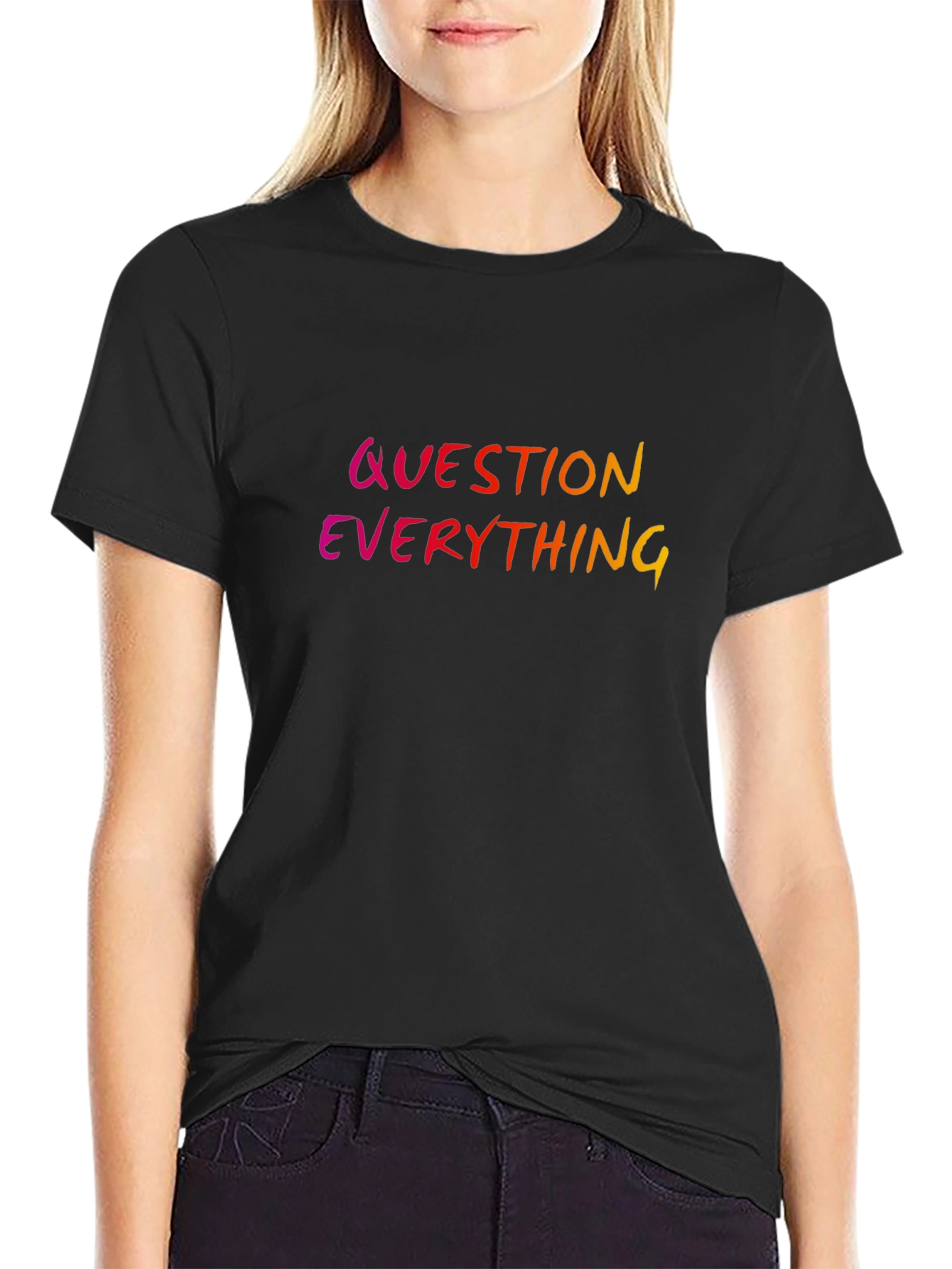Black Question Everything Graphic Tee - Black view 2
