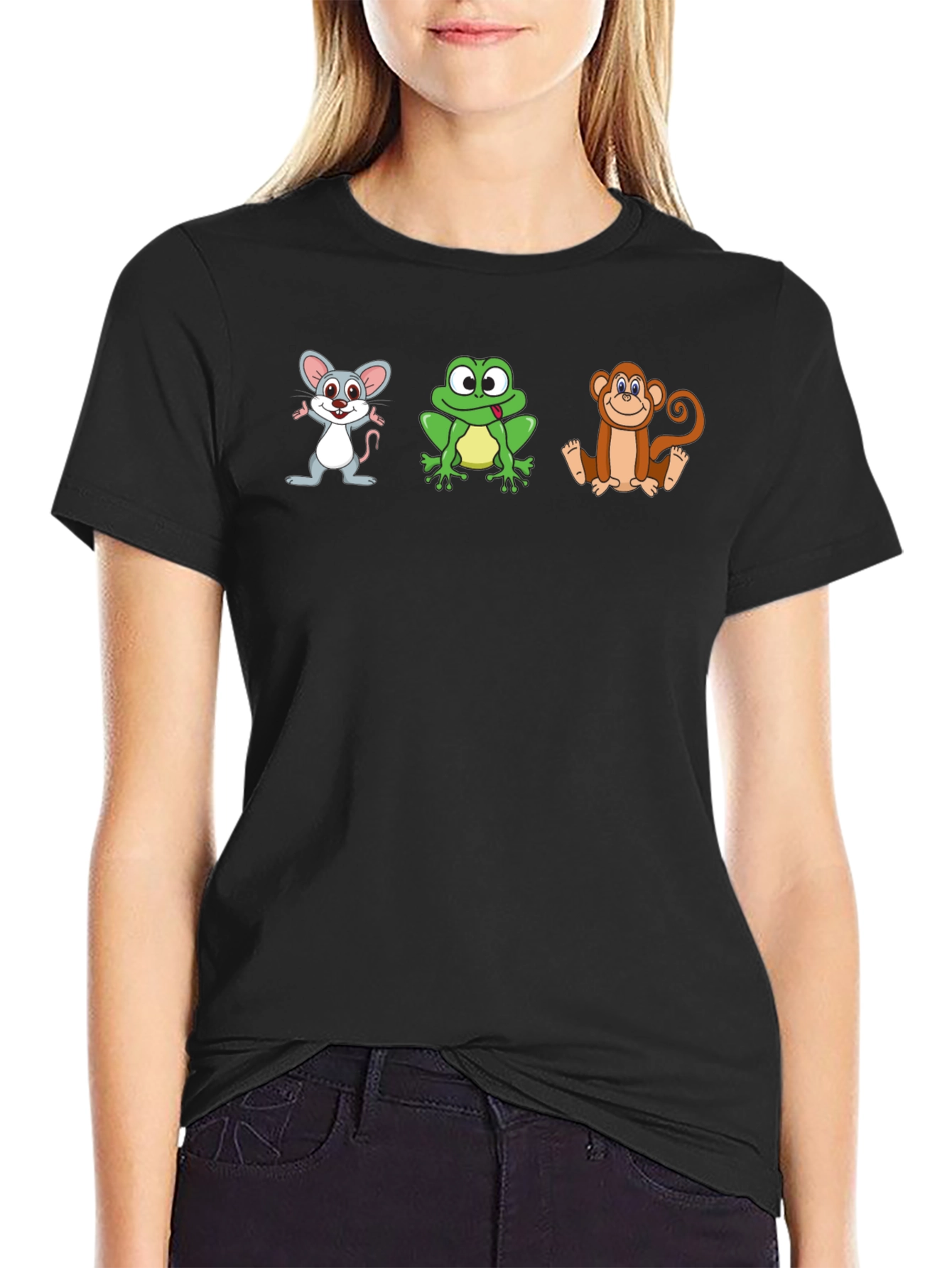 Black Cartoon Animals Graphic Tee - Black view 2