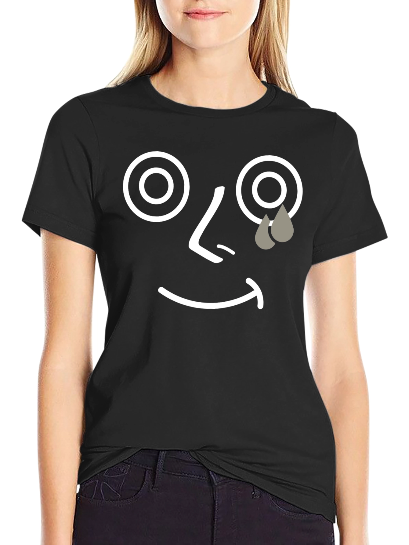 Black Sad Face Graphic Tee - Unisex Black T-Shirt view 2